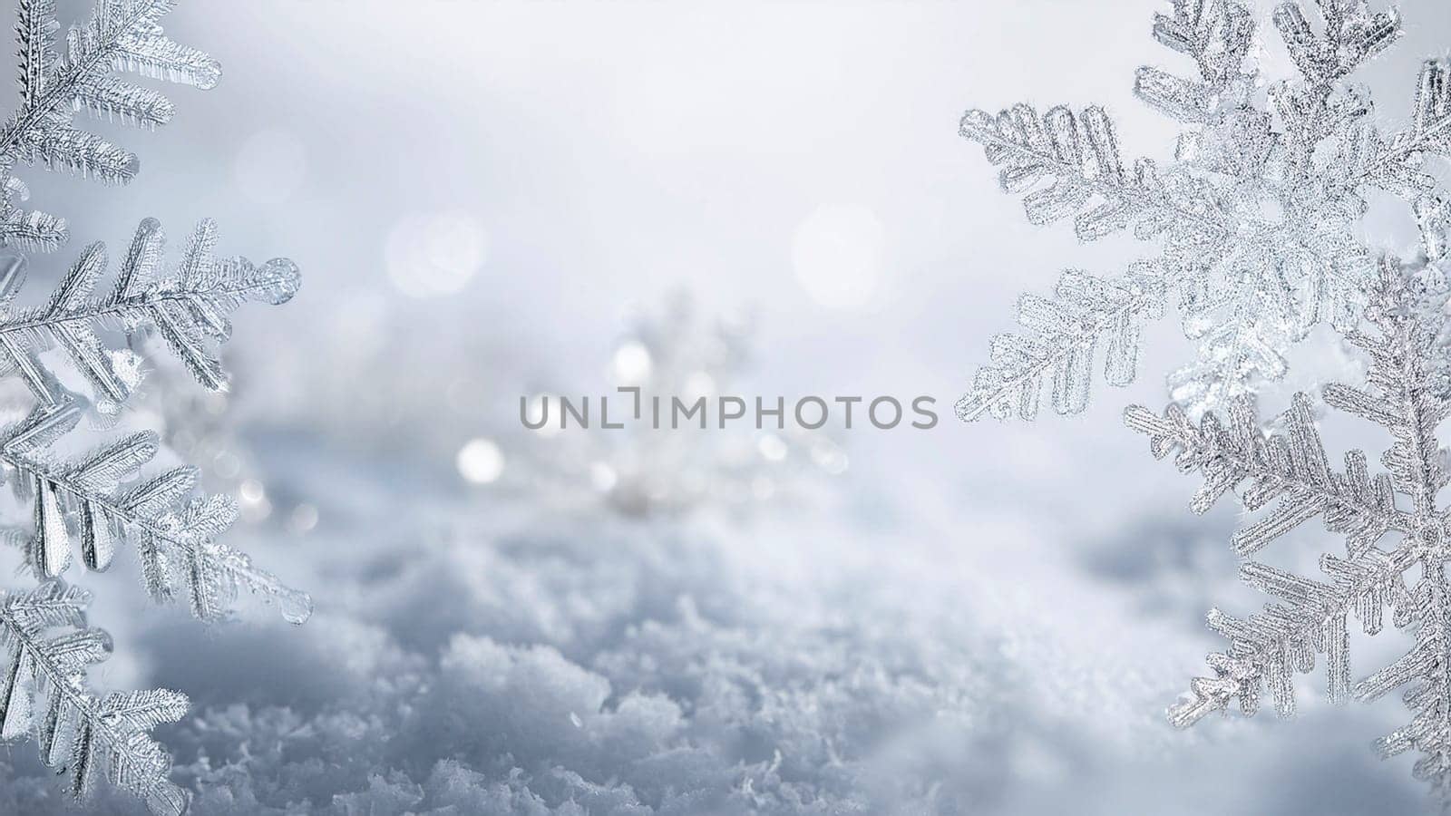 Christmas winter background with snowflakes and copy space. AI generated