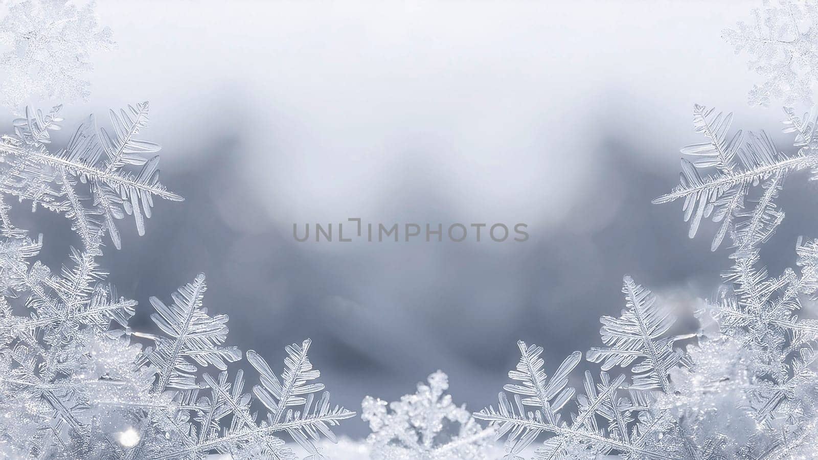 Christmas winter background with snowflakes and copy space. AI generated