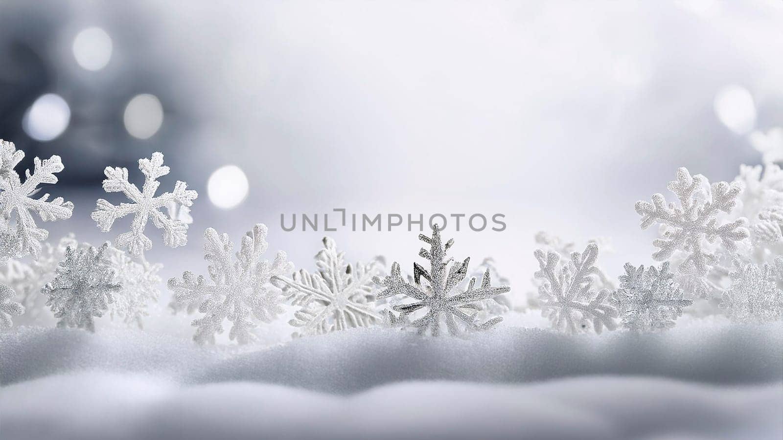 Christmas winter background with snowflakes and copy space. AI generated