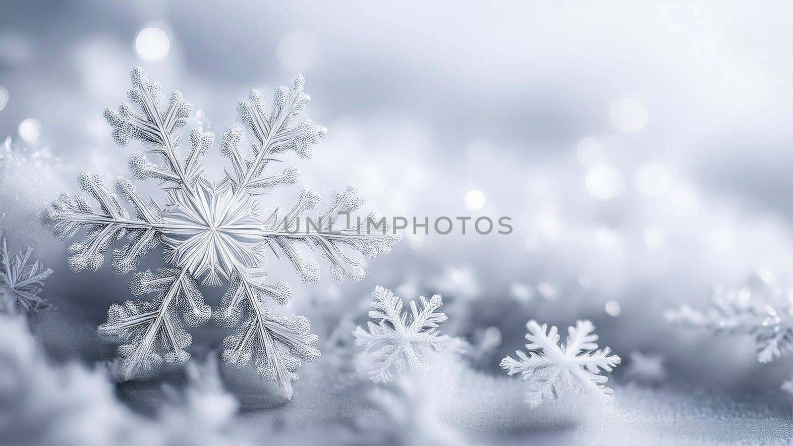 Christmas winter background with snowflakes and copy space. AI generated