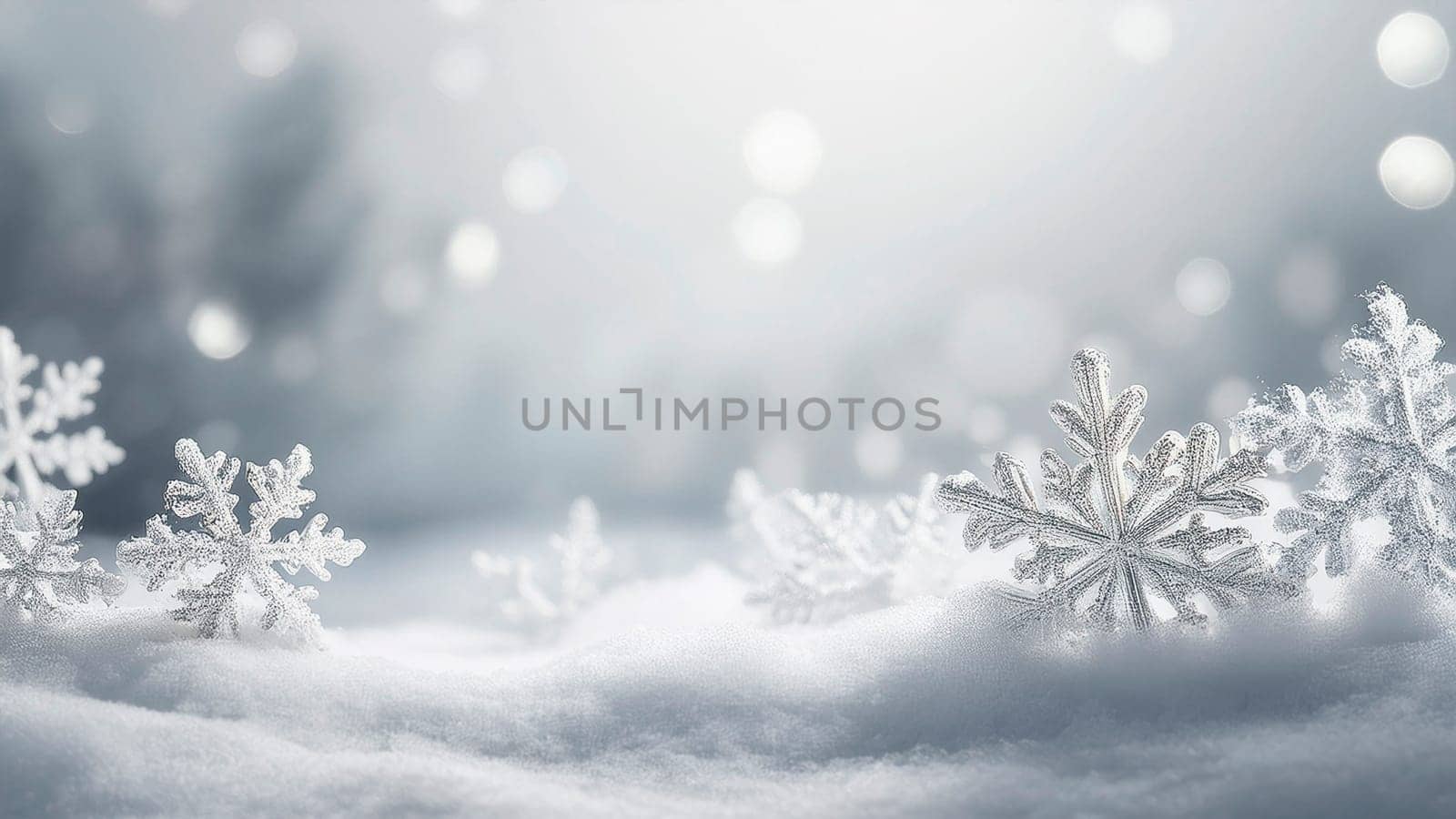 Christmas winter background with snowflakes and copy space. AI generated