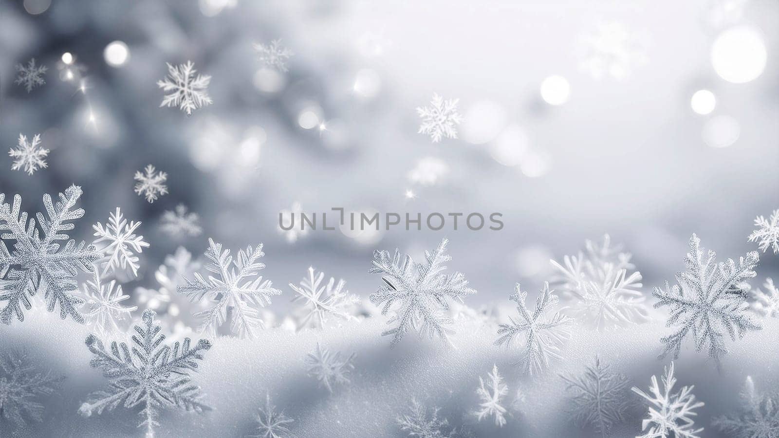 Christmas winter background with snowflakes and copy space. AI generated