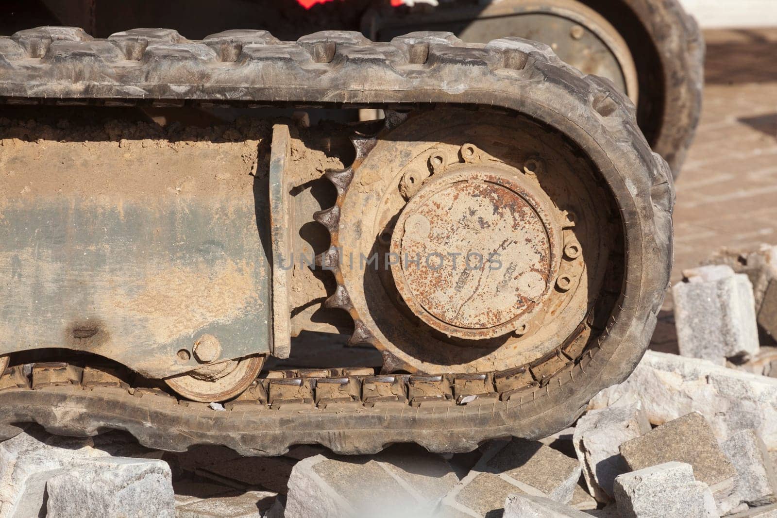 Bulldozer of an excavator on a construction site, Germany