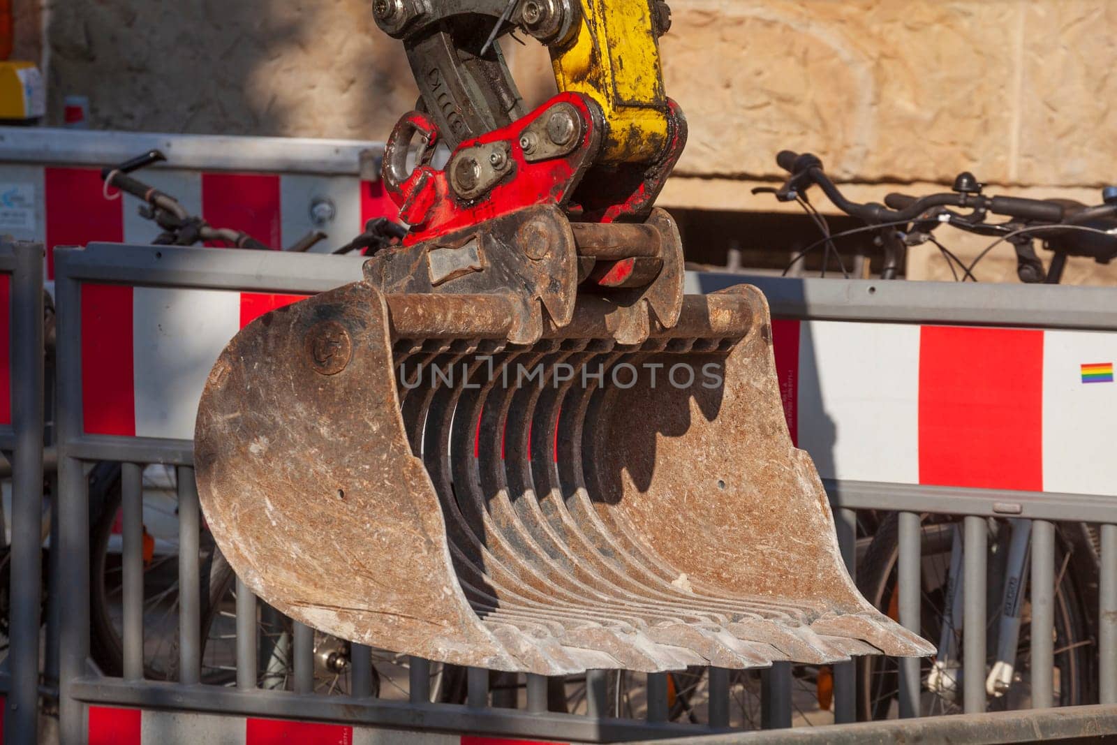 Excavator shovel on a construction site, Germany
