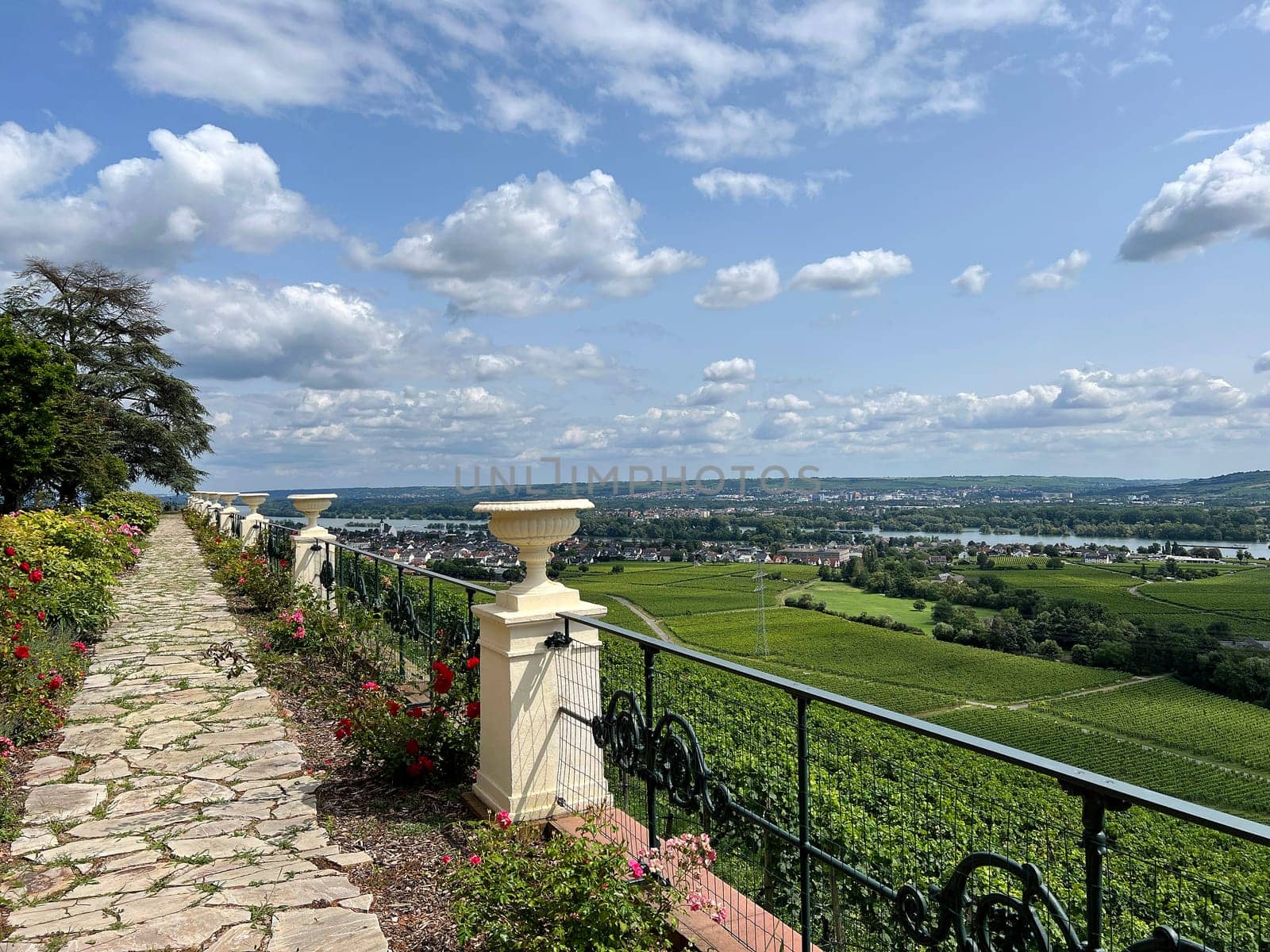 From Johannisberg Castle you have a beautiful view of the Rheingau all the way to Rhineland-Palatinate. From Johannisberg Castle you have a wonderful view of the Rheingau all the way to the Rhineland-Palatinate.