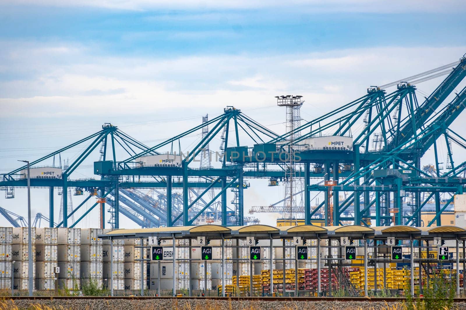 Antwerp, Belgium, September 22nd 2024: View on MPET MSC PSA European Terminal in Antwerp harbor, Belgium