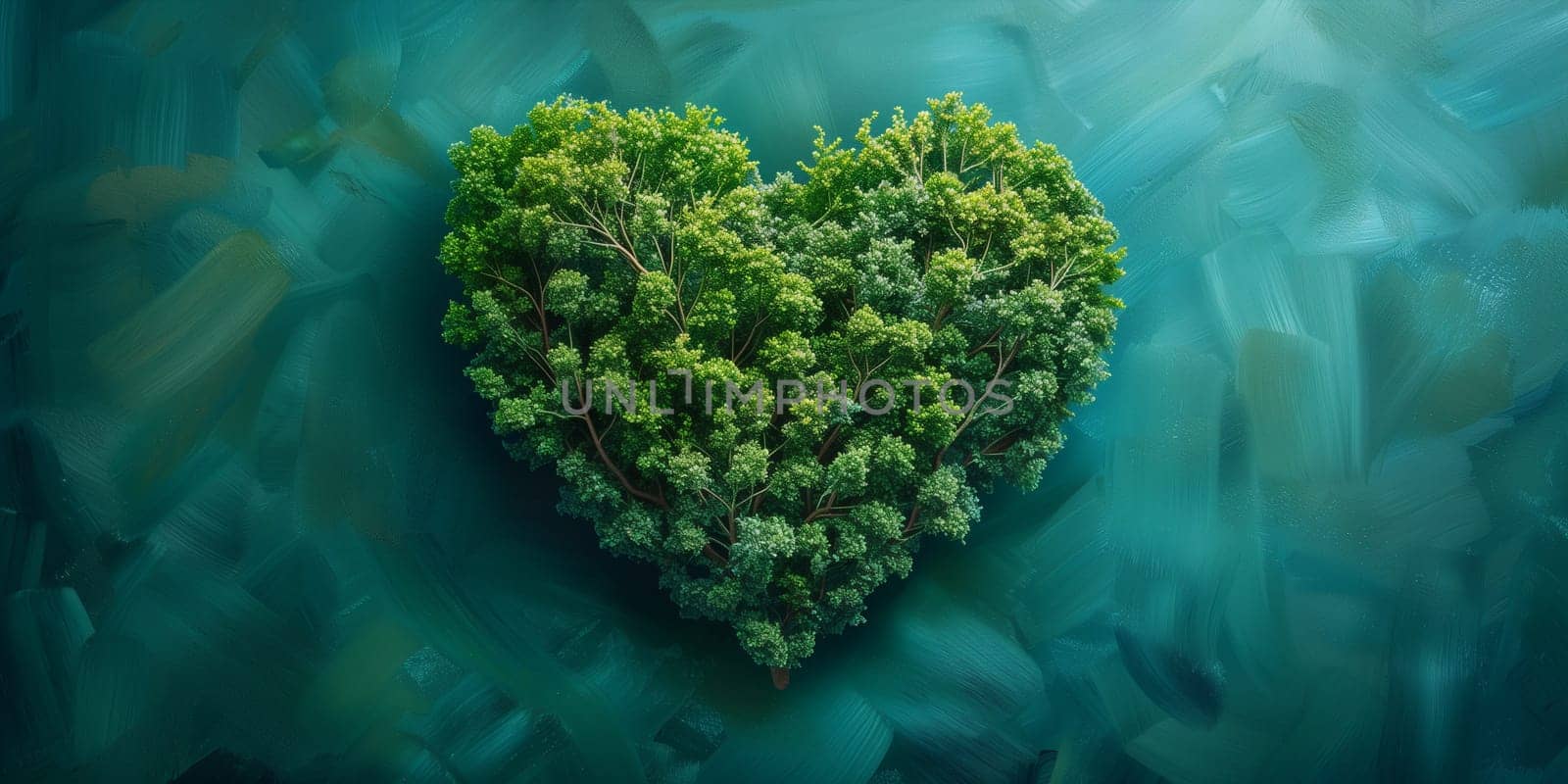 Trees and plants forming a heart, planet earth, green forest and woodland, environment concept, connect and protect nature, earth day