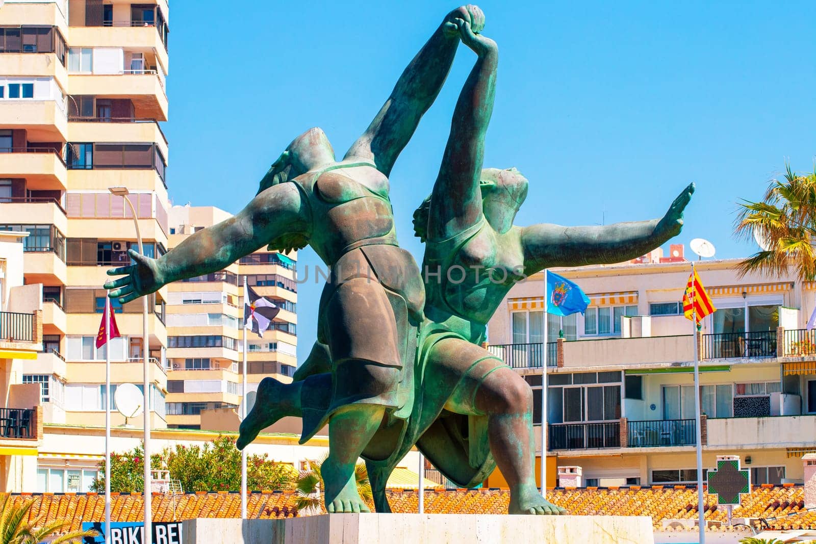 TORREMOLINOS, SPAIN, Andalusia 20 May 2019. Statue in honour of the painter Pablo Picasso from the painting entitled "Two women running on the beach""."