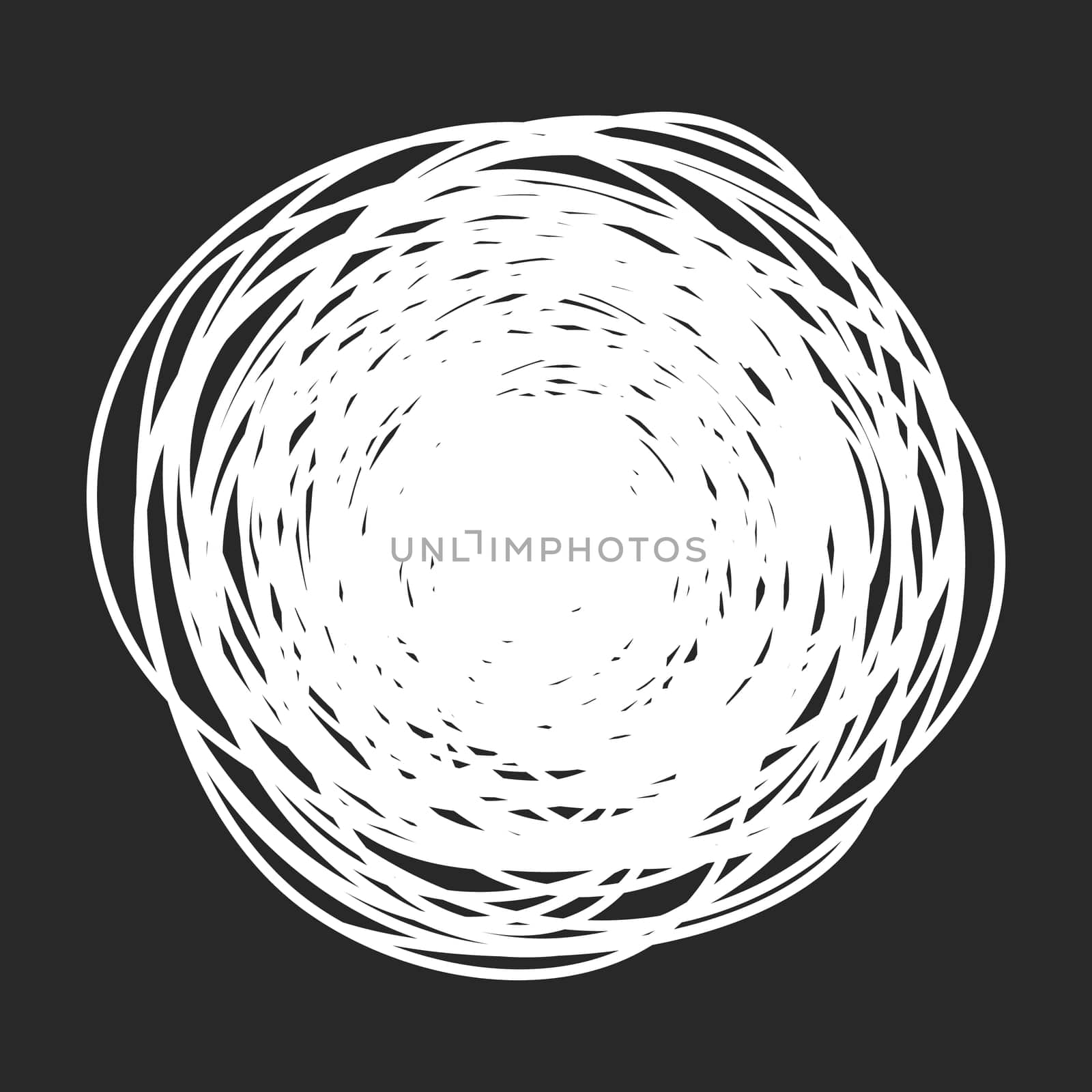 Grungy round scribble circle hand drawn with thin line, chalkboard effect, on black background. Vector illustration