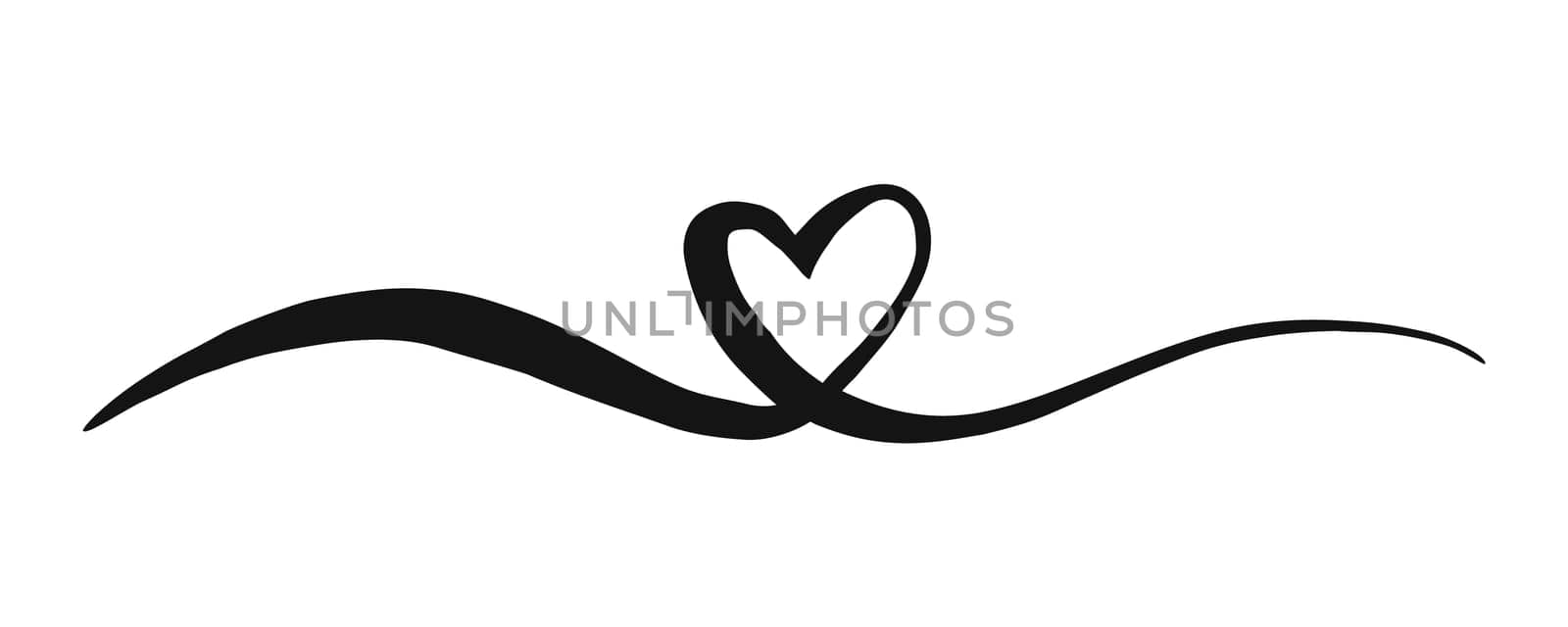 Heart Valentine's Day swash hand painted with brush and ink, isolated on white background. Vector illustration.