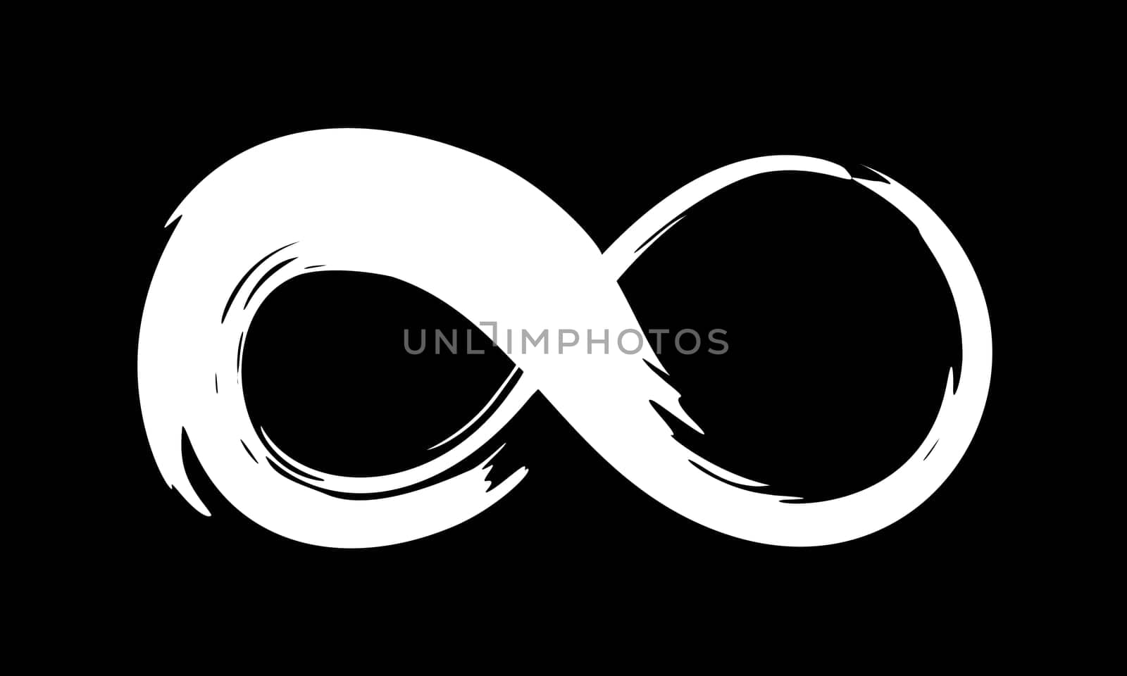 Infinity symbol. Hand painted with black paint. Grunge brush stroke. Hand painted with ink. Handmade graphic design element. Hipster style swash curve. Infinite possibilities, endless process, lifetime concept. Vector illustration