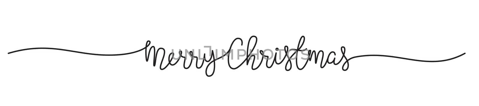 Merry Christmas lettering banner with snow flake hand drawn with thin line, divider shape. Isolated on white background. Vector illustration