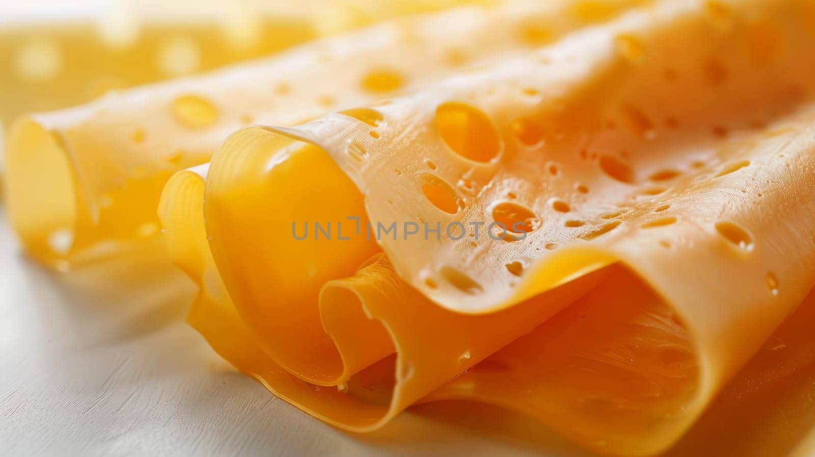 Close-up of thin cheese sheet with holes.