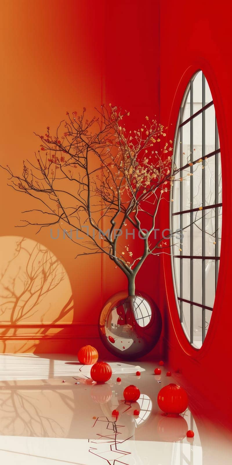 Background ,Wood in a room with red walls and windows