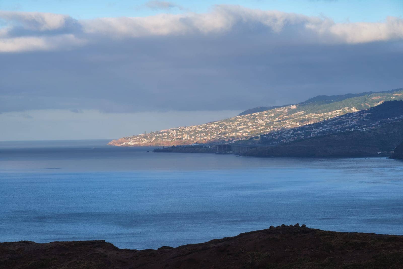View of Funchal city and Madeira airport in the morning. Madeira, Portugal