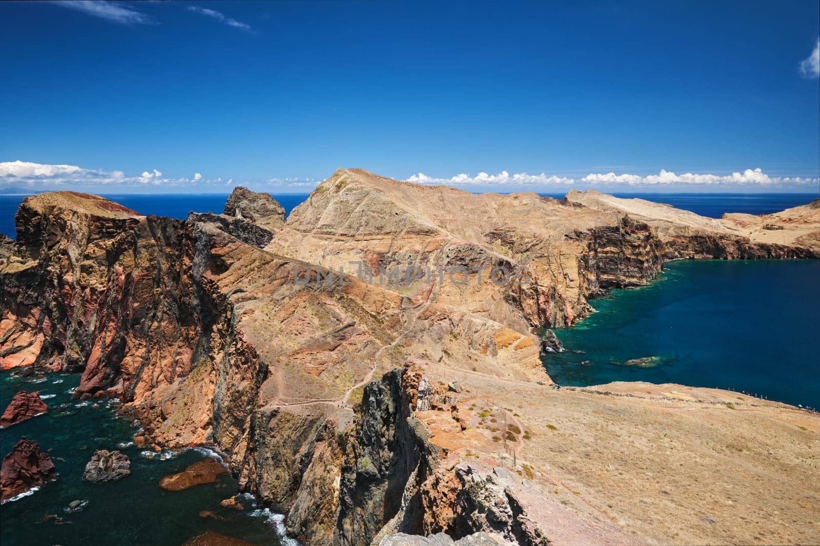 Madeira Island scenic rugged landscape - Ponta do Sao Lourenco cape, Miradouro do Abismo viewpoint. Madeira, Portugal