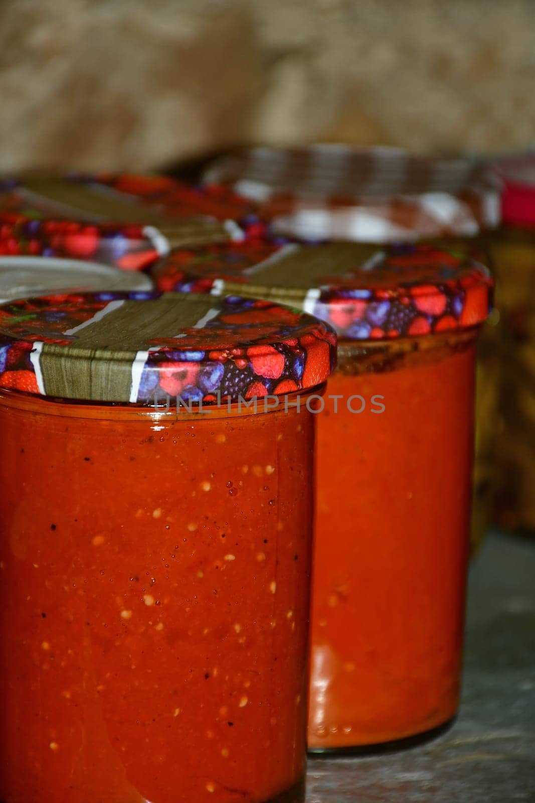 home made tomato sauce in a German cellar in autumn