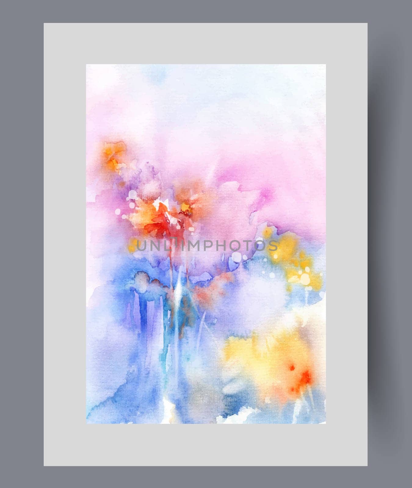 Abstract flowers lawn with flowering plants and bright organic herbs emerging in spring. Watercolor illustration with flowers for magazine about flora or botanicals and floriculture. Wall art, print