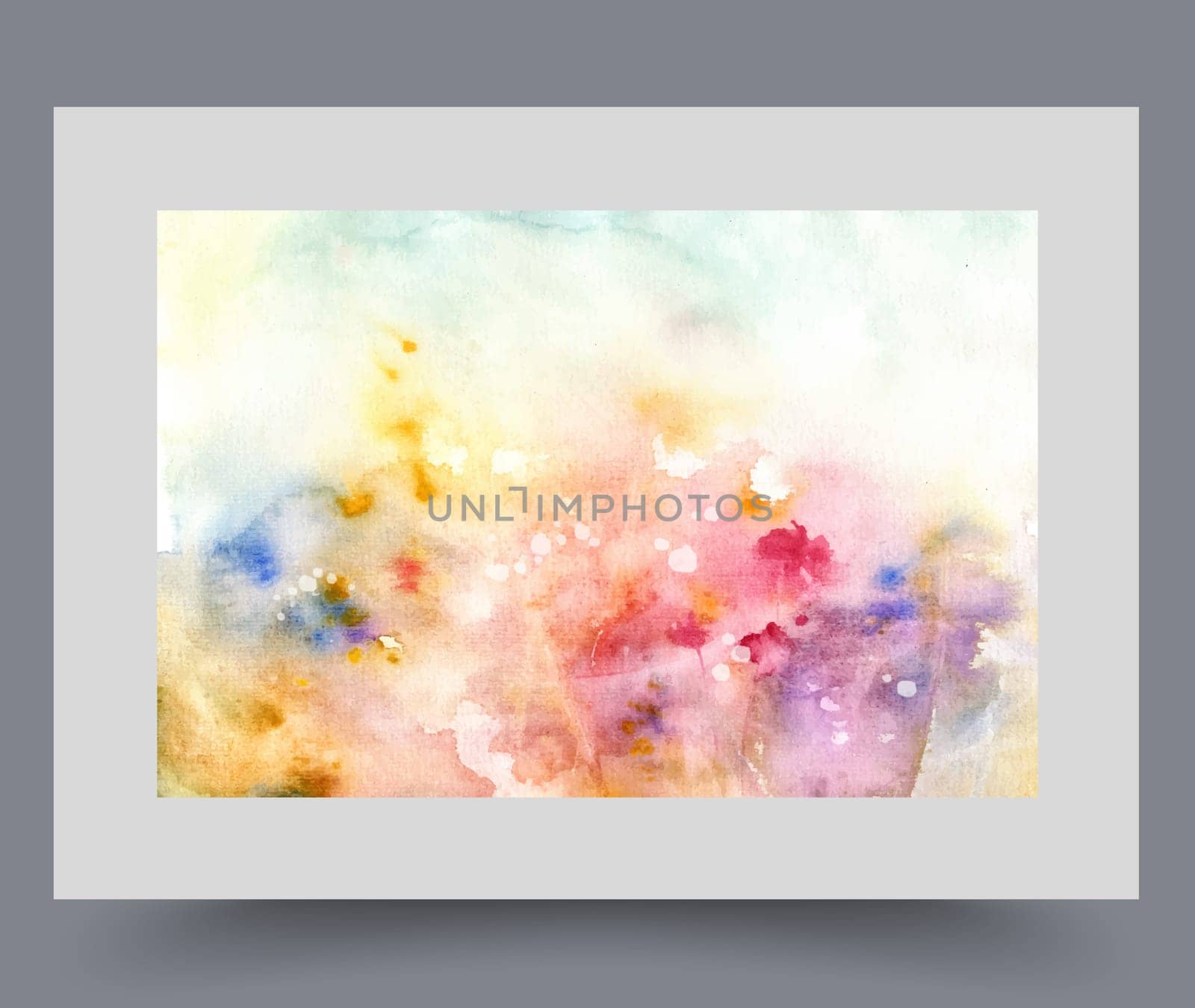 Spring wildflowers grow in meadow and emit bright glow, on artistic watercolor poster. Organic wildflowers in wild field for design of flower shop or office of professional florist. Wall art, print
