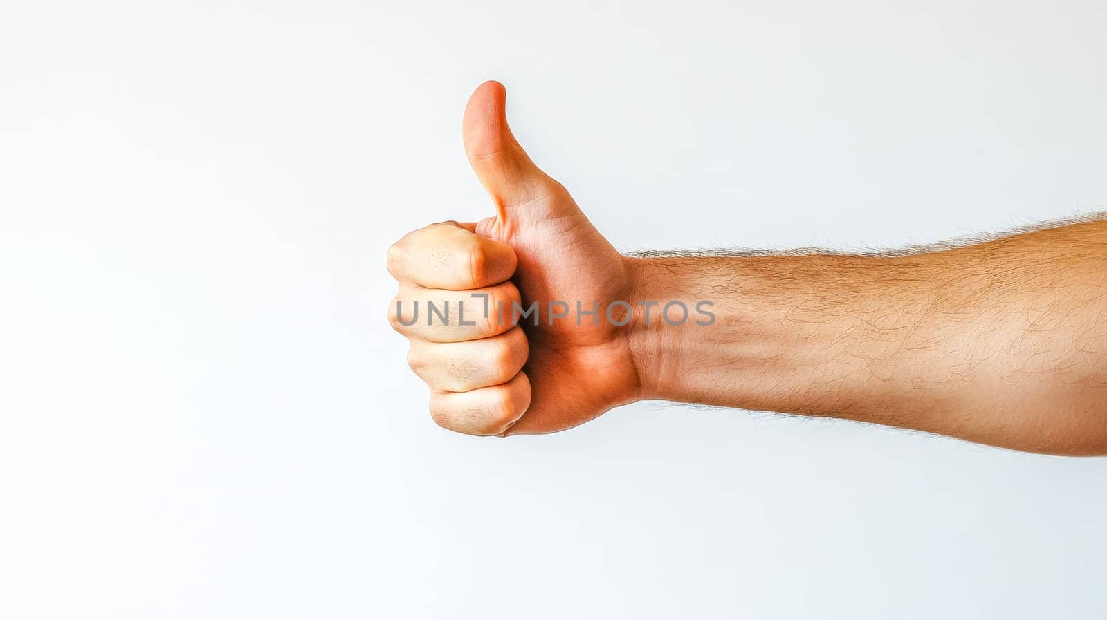 Confident man giving thumbs up against white background, symbolizing success and positivity