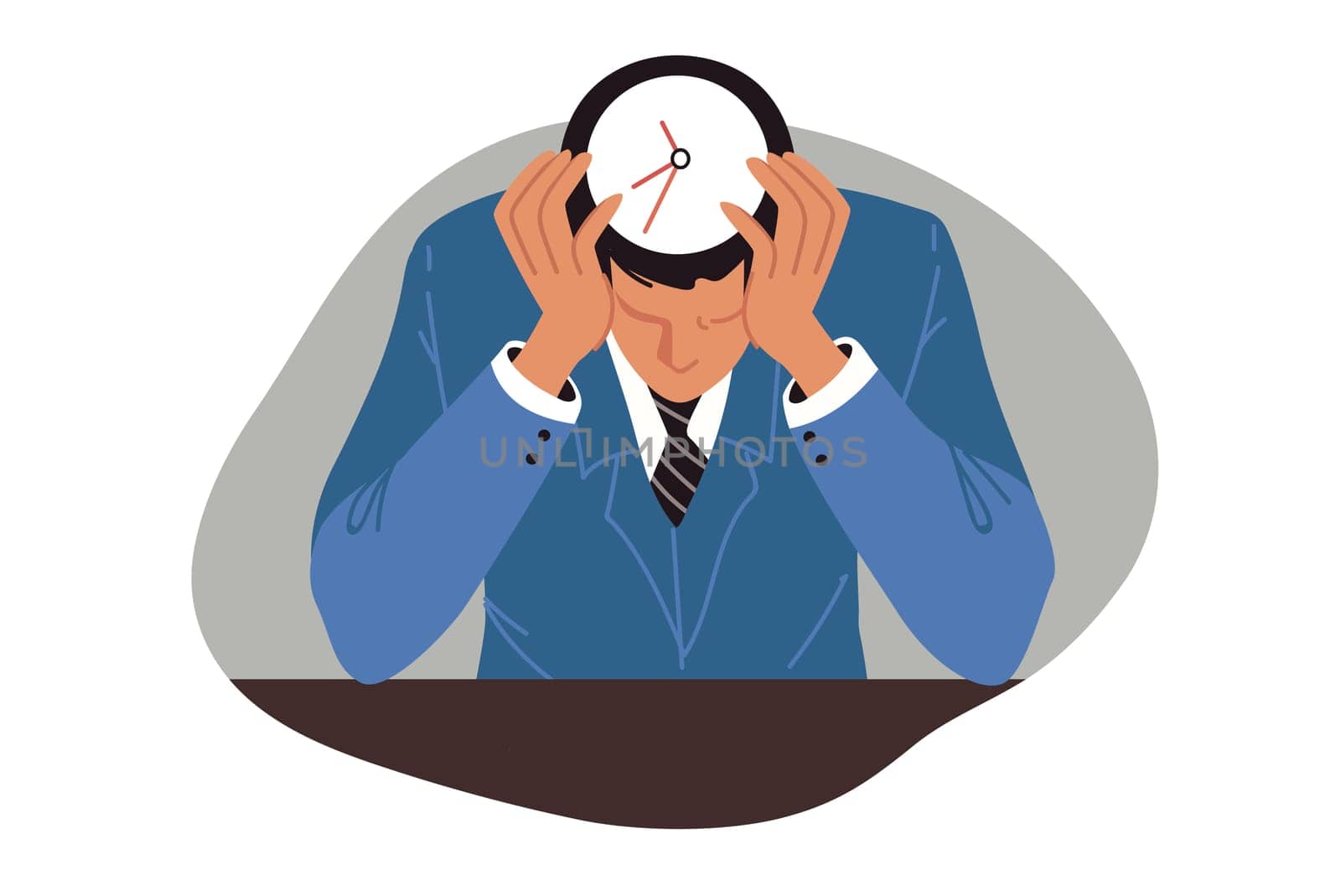 Deadline puts pressure on business man clutching head and wanting to quit job or abandon project. Problem of strict deadline and low productivity negatively affects mood of office clerk