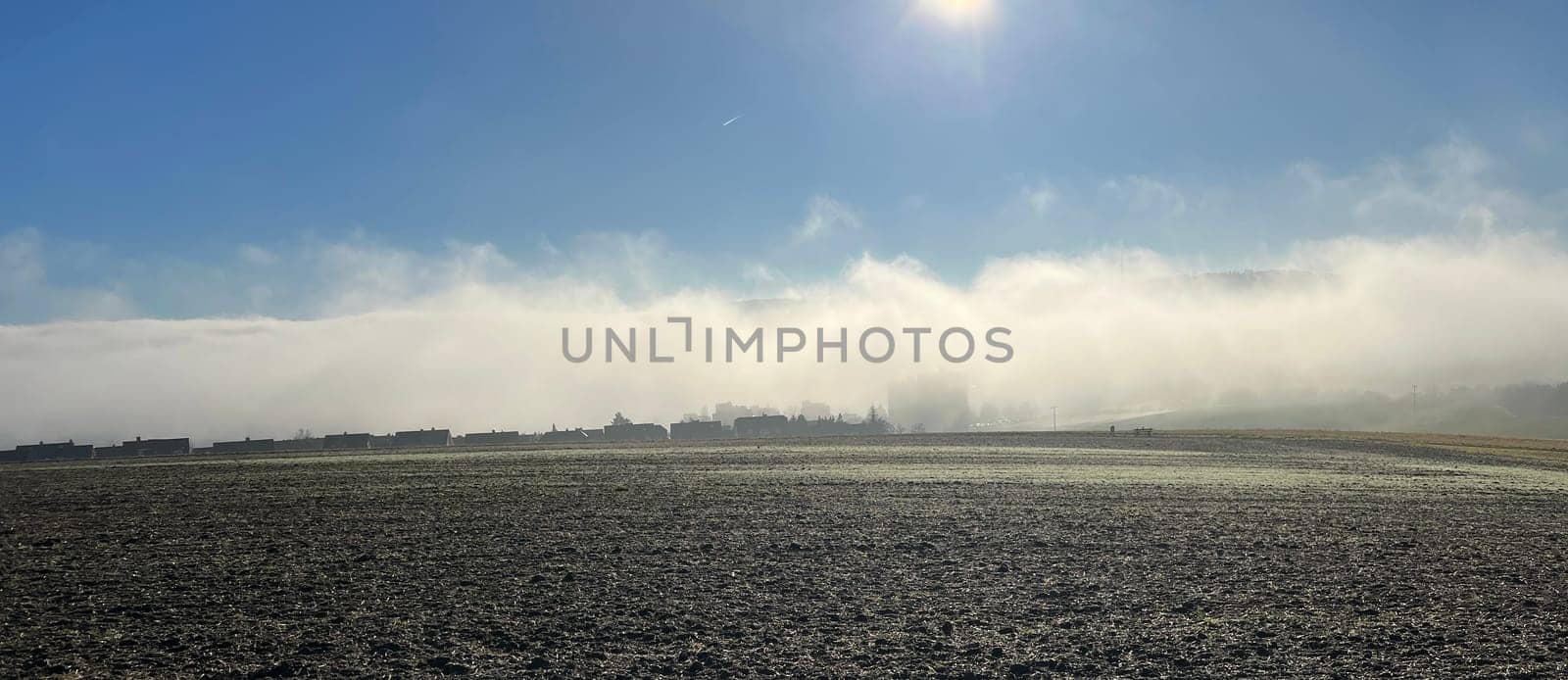 Fog landscape,wall of fog in winter in Taunusstein in Hesse. Foggy landscape,wall of fog in winter in Taunusstein in Hesse