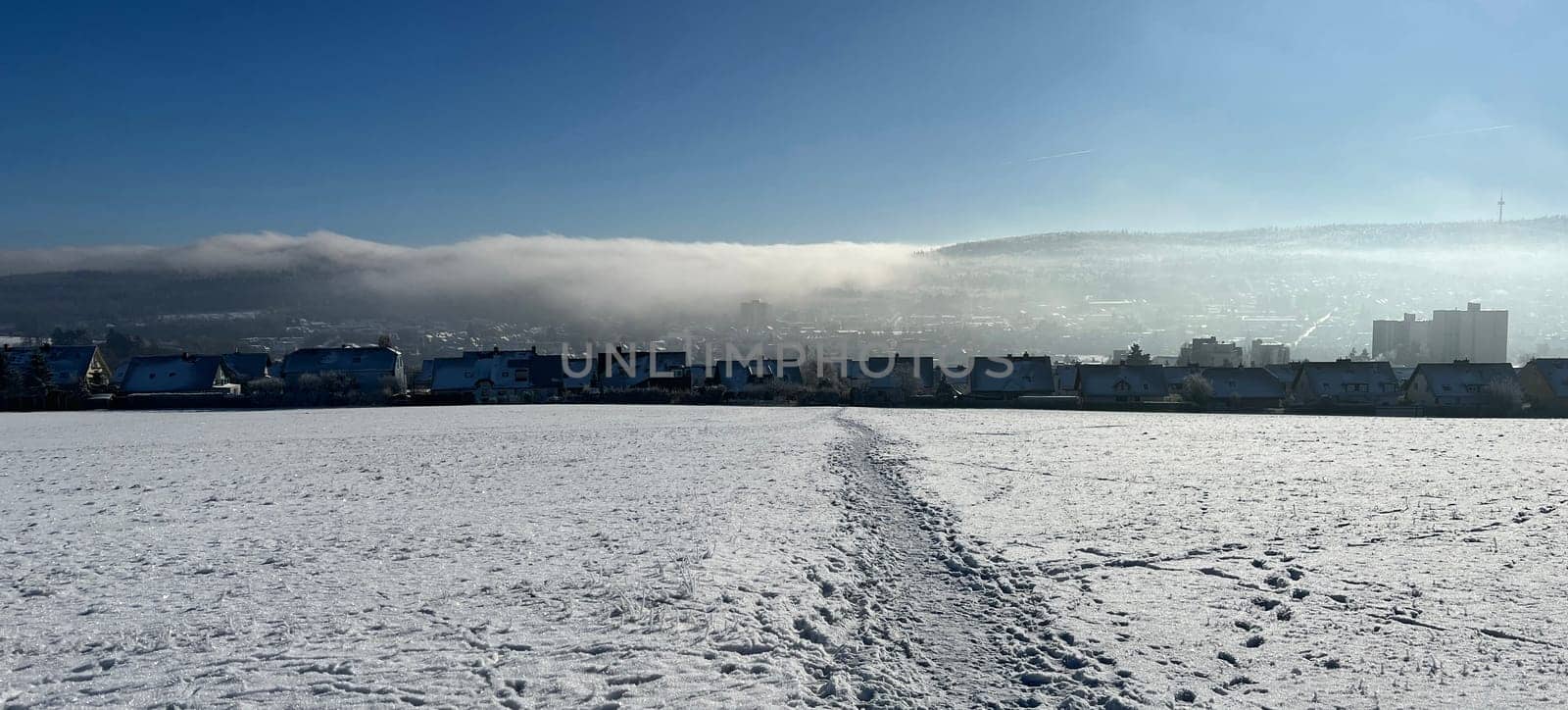 Fog landscape,wall of fog in winter in Taunusstein in Hesse. Foggy landscape,wall of fog in winter in Taunusstein in Hesse
