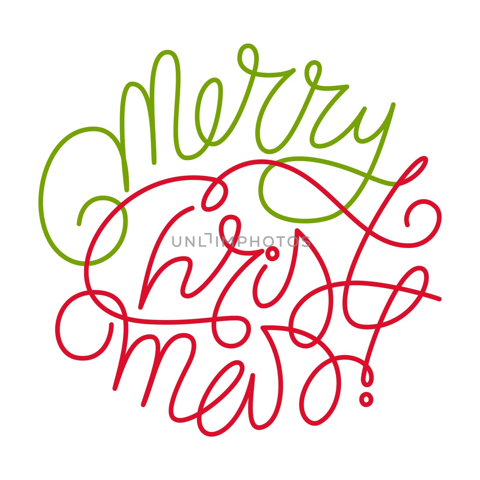 Hand drawn Merry Christmas lettering round element in scribble ornament style, holiday card. Vector illustration isolated on white background