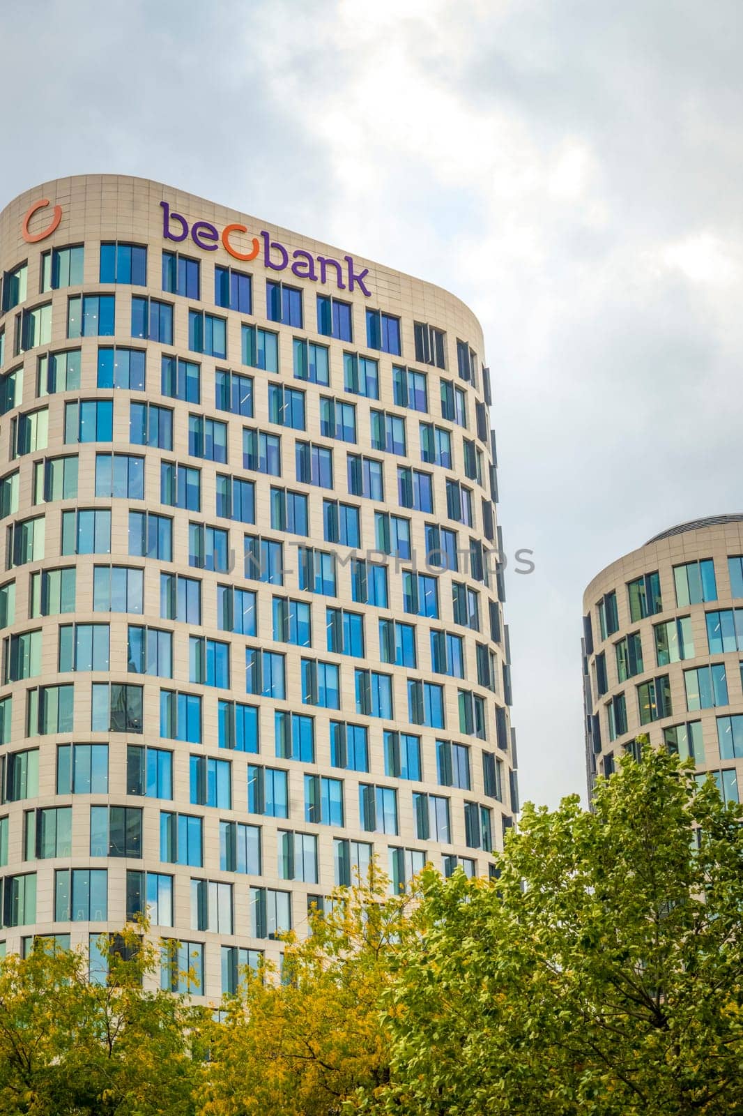 Brussels, Belgium, September 23rd 2024: Illustrative Editorial: View on Beobank headquarters in Quatuor building in Brussels Nord