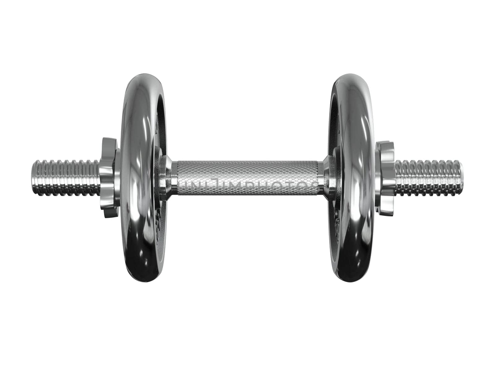 Black adjustable dumbbell, weightlifting gym equipment, side view, isolated on white background. 3D illustration