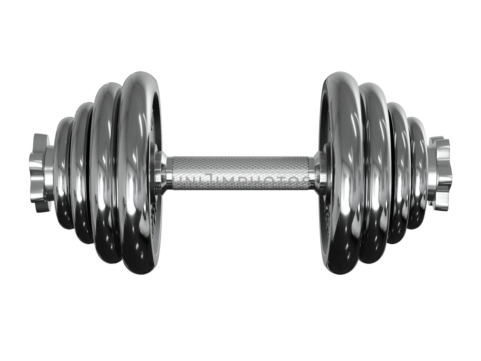 Black adjustable dumbbell, weightlifting gym equipment, side view, isolated on white background. 3D illustration