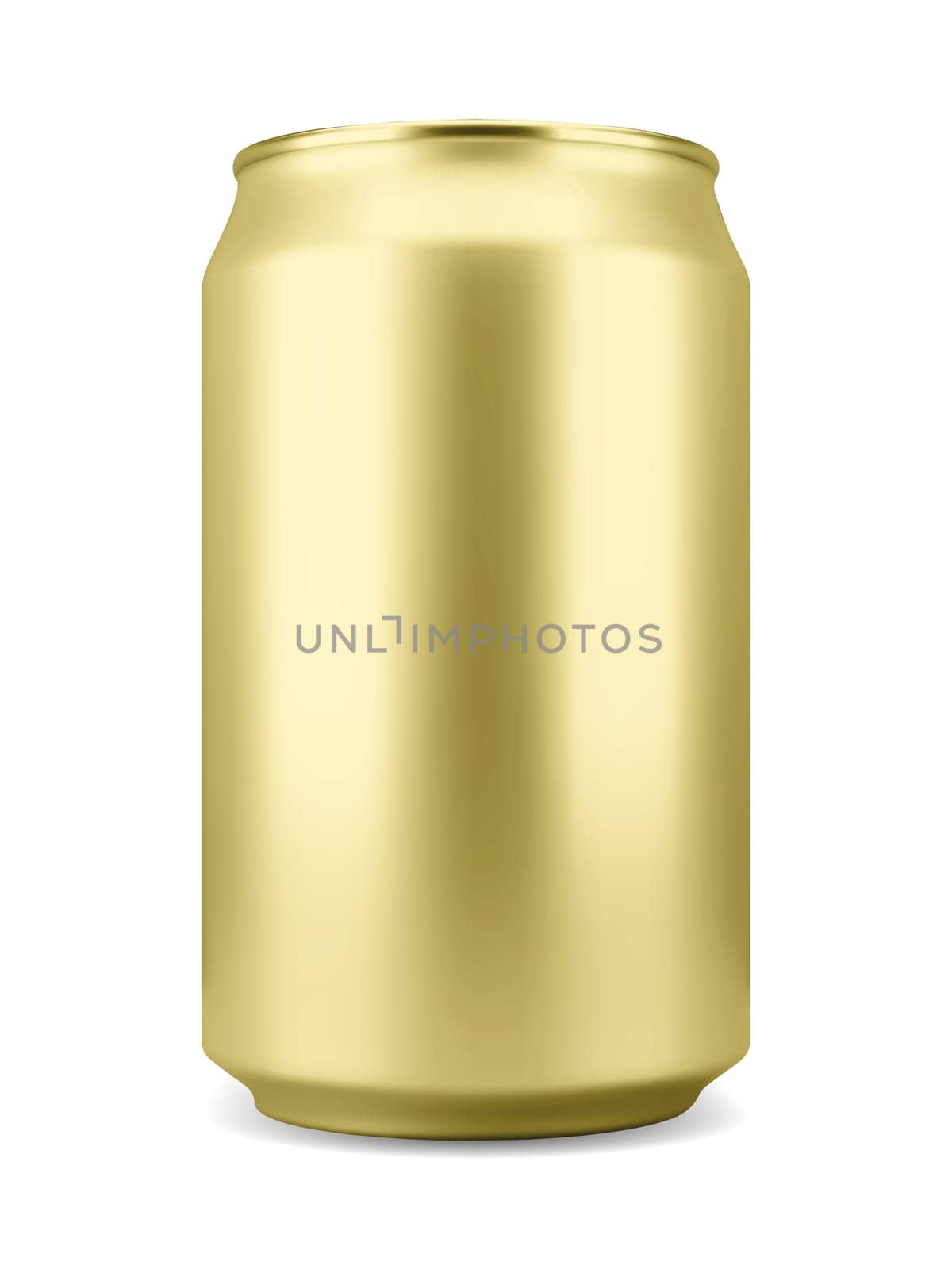 Realistic golden colored aluminum soft drink or beer can, isolated on white background. Vector illustration