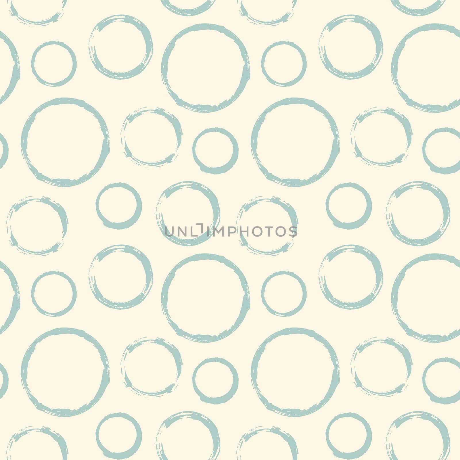 Seamless pattern with hand painted ink circles. Graphic design element for poster, stationary, fabric, scrapbook, baby shower card, wedding invitation. Grunge brush stroke texture. Vector illustration
