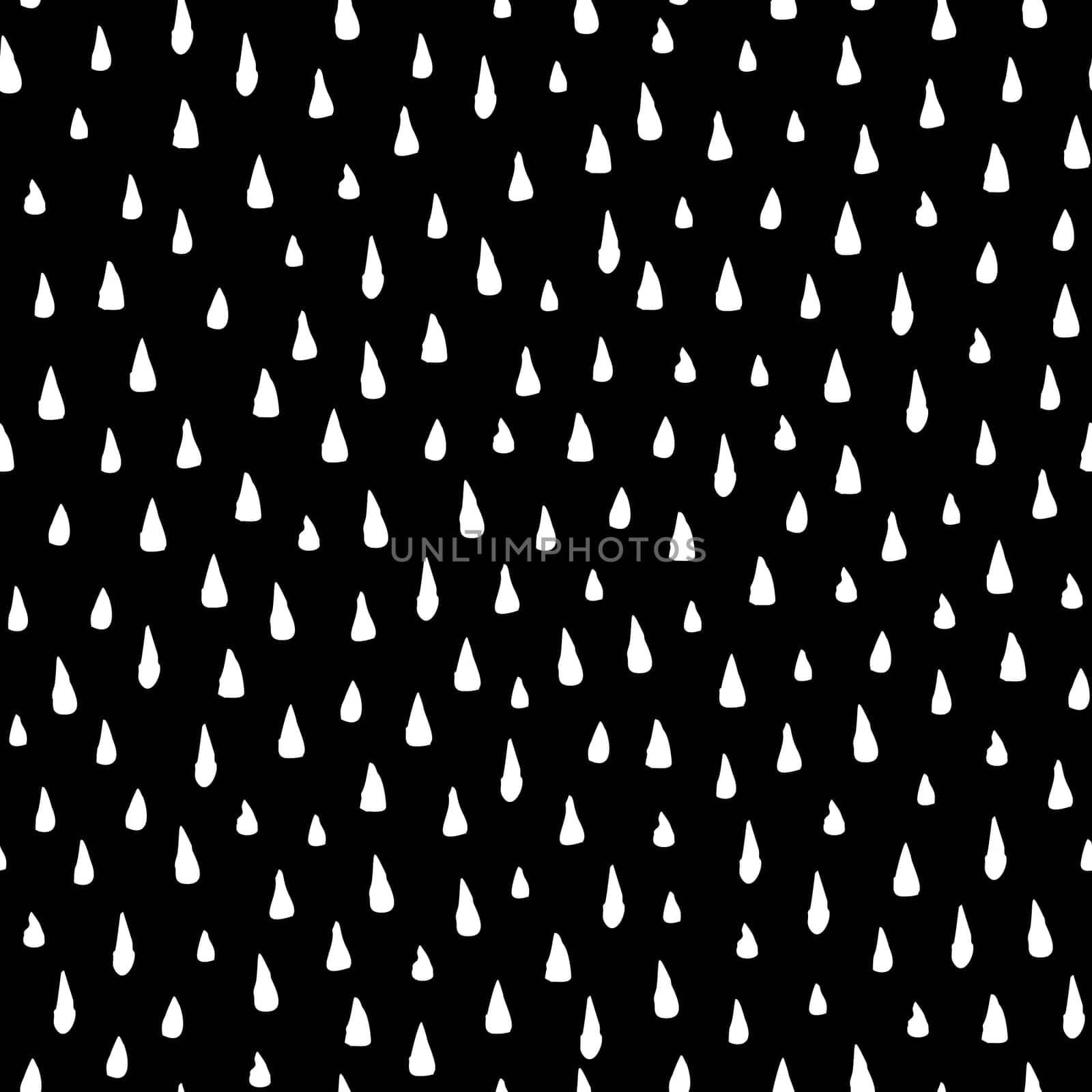 Hand drawn rain drops seamless pattern. Black white texture. Random brush strokes background. Geometric graphic design element for scrapbooking, web wallpaper, invitation or card. Vector illustration