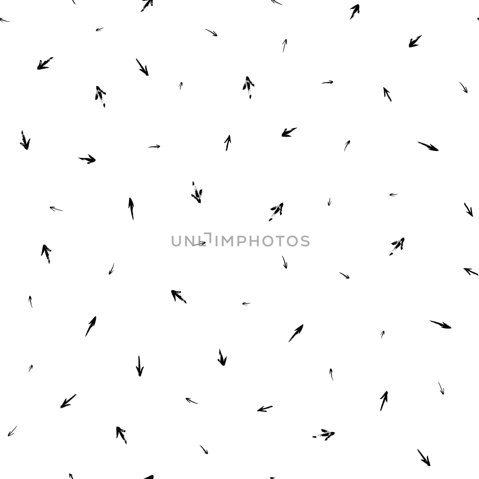 Seamless pattern with arrows. Black white random brush strokes. Geometric graphic design element. Scrapbooking, book cover, wallpaper, poster, flyer. Hand drawn shapes background. Vector illustration