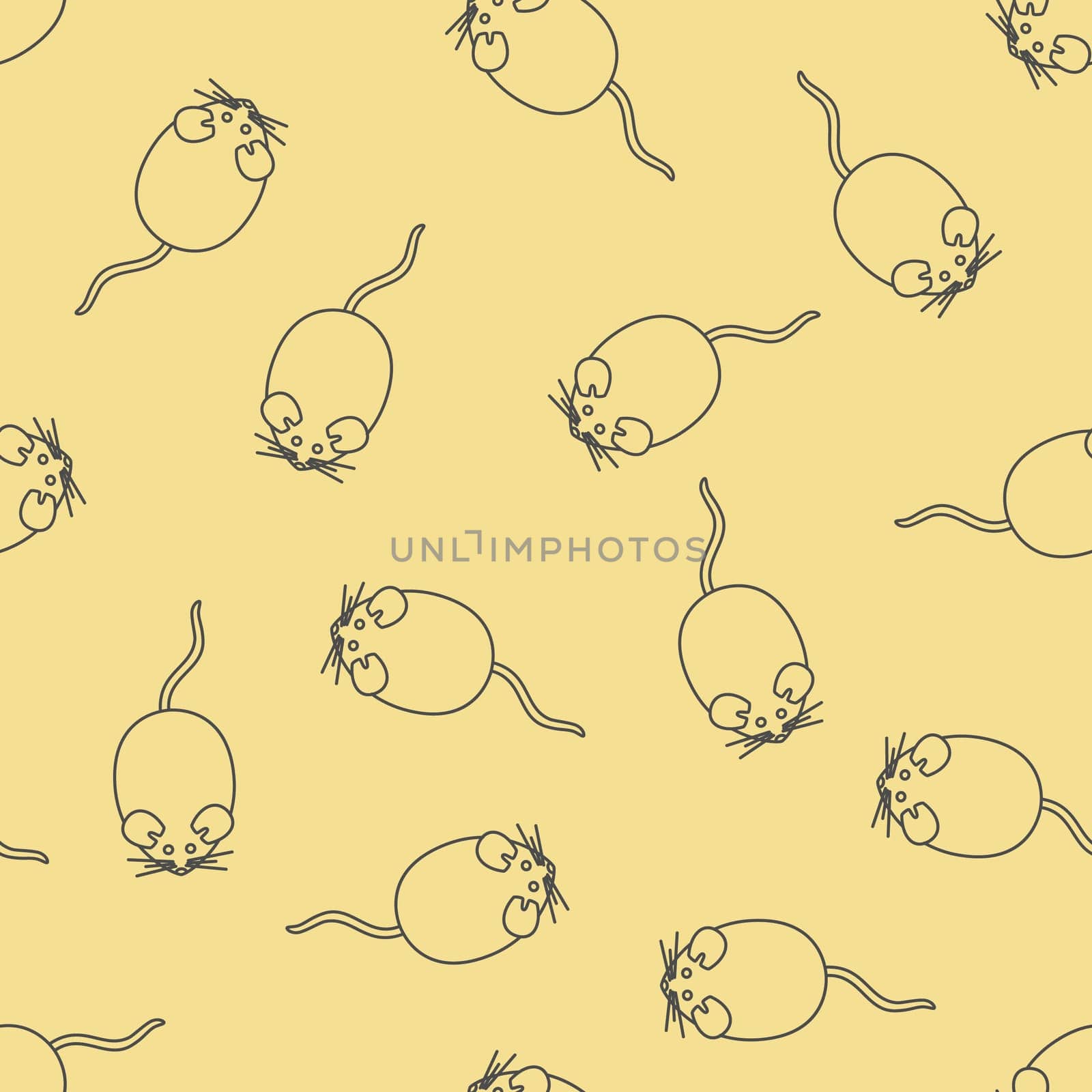 Seamless pattern with doodle mice. Hand drawn mouse background. Vector illustration