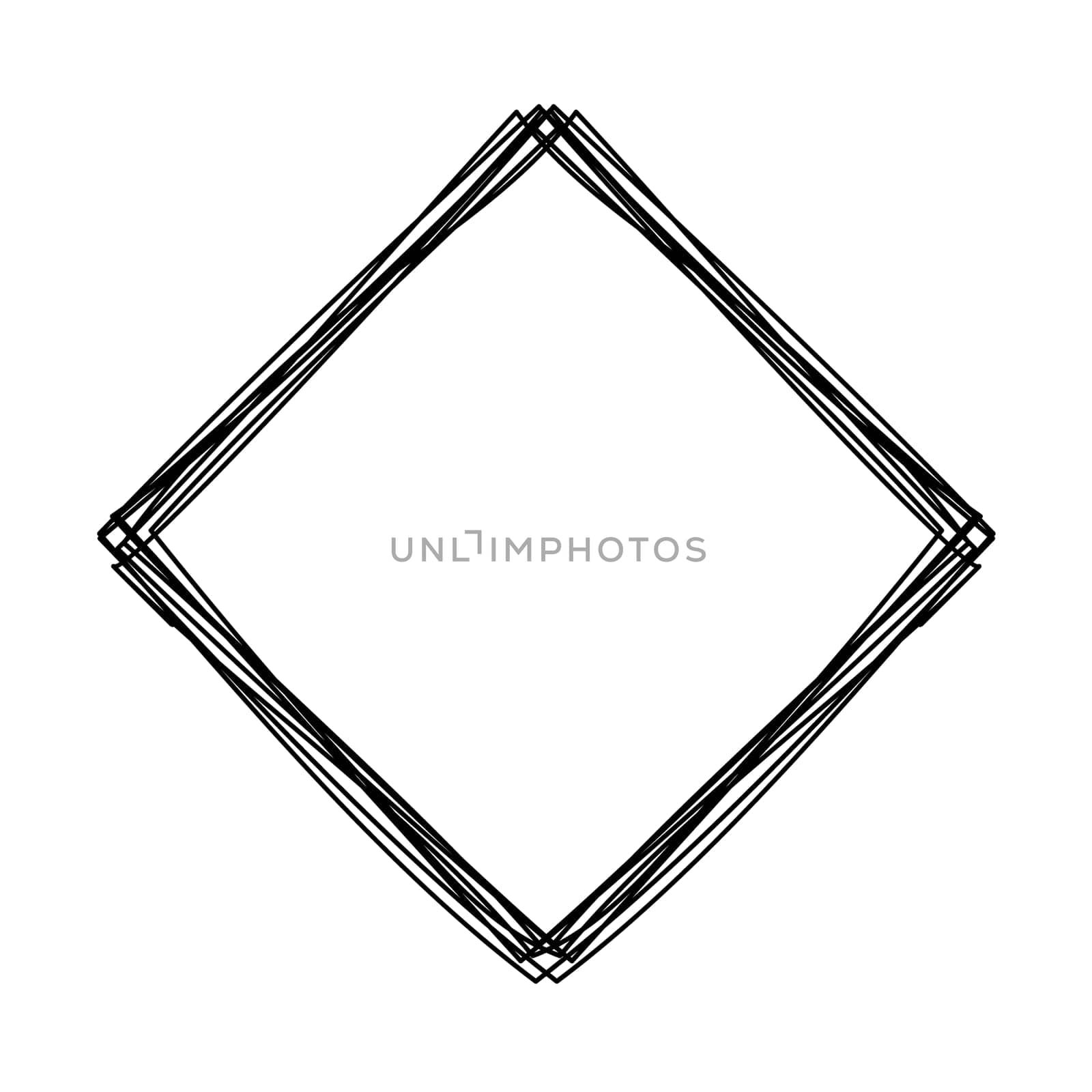 Grungy scribble rhombus frame hand drawn with thin line, divider shape. Vector illustration