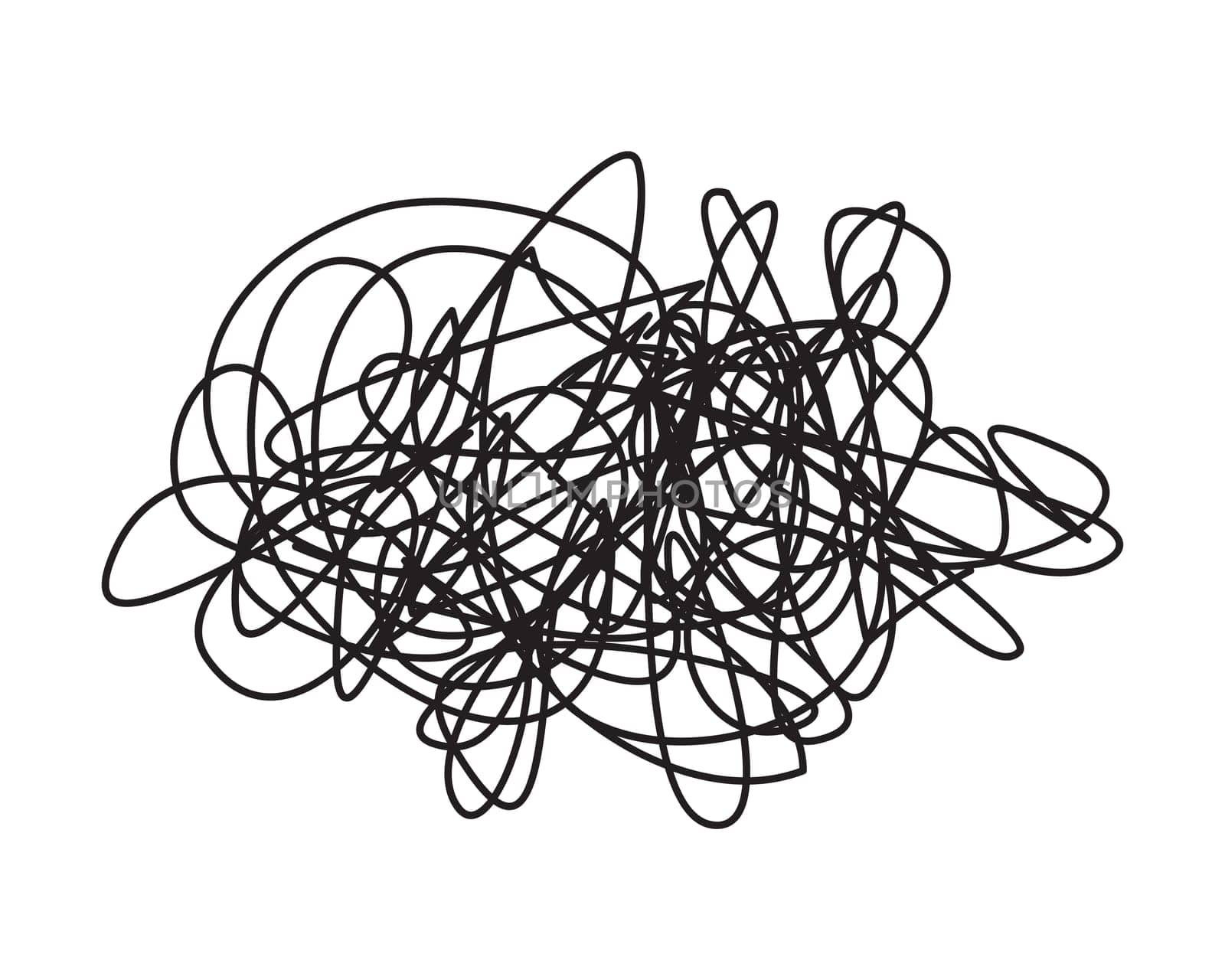 Tangled grungy round scribble hand drawn with thin line, isolated on white background. Vector illustration