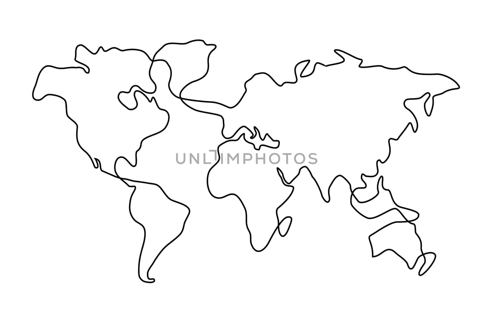 Hand drawn scribble line art world map isolated on whitebackground. Vector illustration