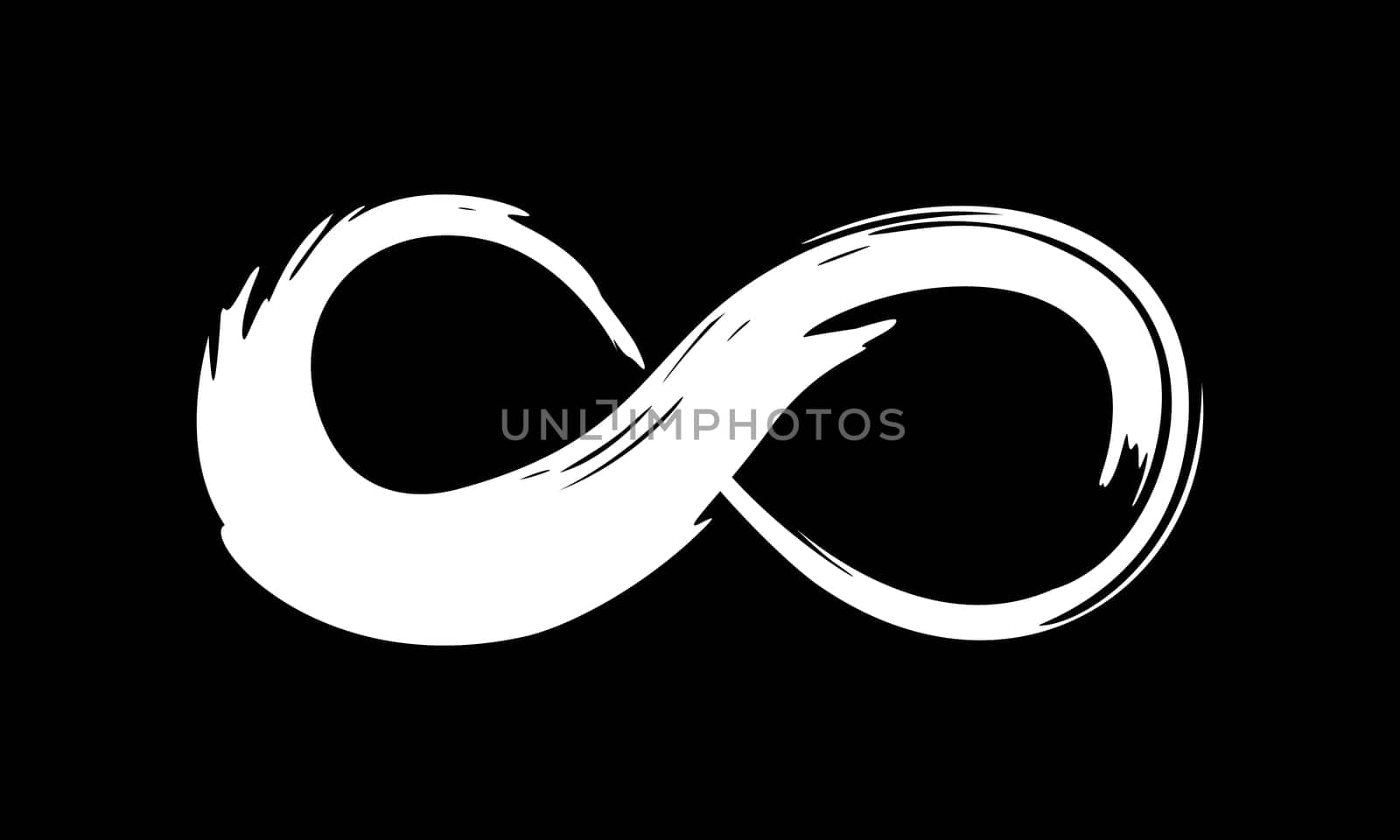 Infinity symbol. Hand painted with black paint. Grunge brush stroke. Modern eternity icon. Graphic design element. Infinite possibilities, endless process, lifetime concept. Vector illustration.