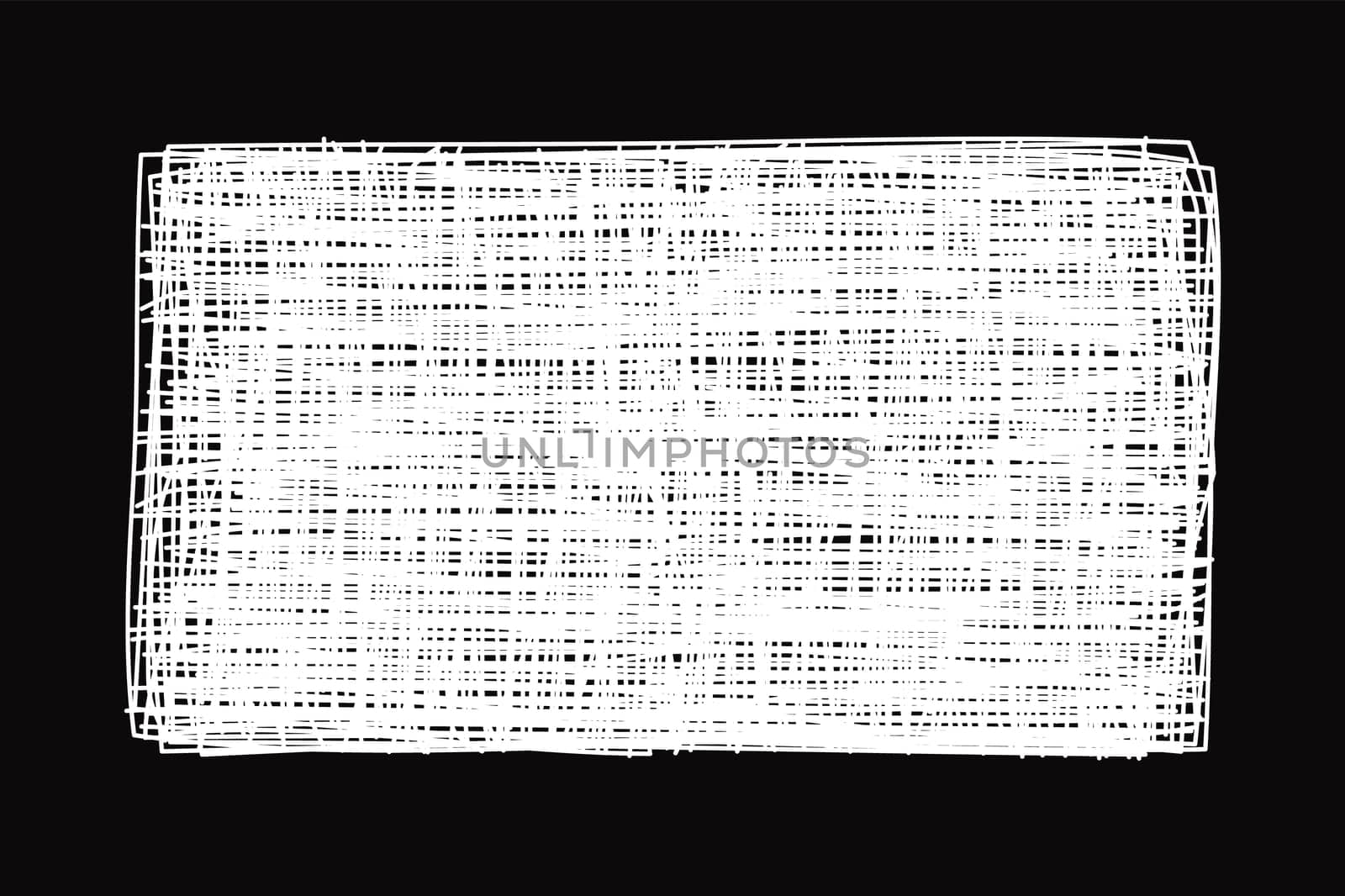 Grungy scribble rectangle banner, hand drawn with thin line, chalk board style, isolated on black background. Vector illustration