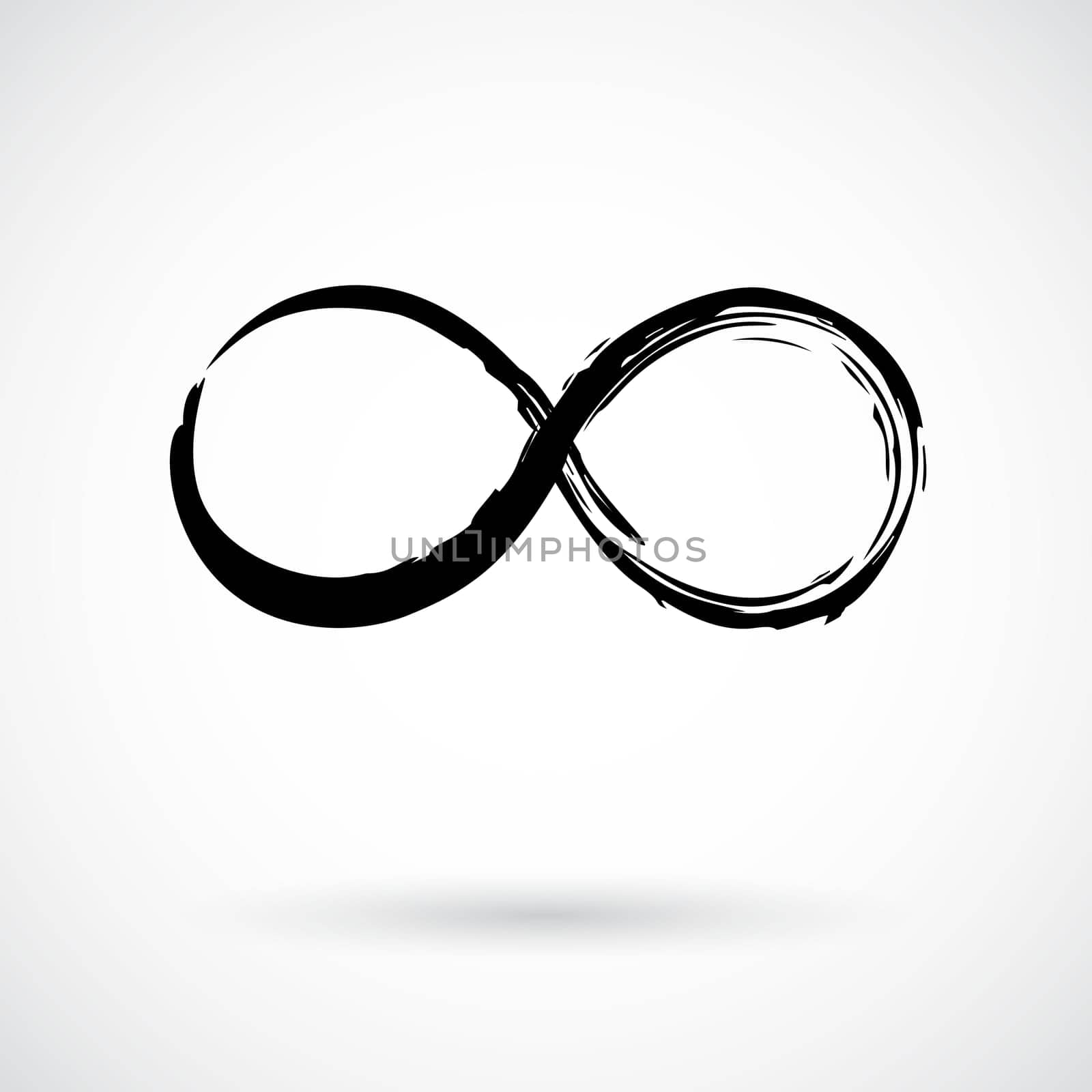Infinity icon. Doodle whimsical flourish. Contemporary business branding. Messy paint swash. Eternity, endless possibilities, future, motion concept. Grunge design element. Vector illustration