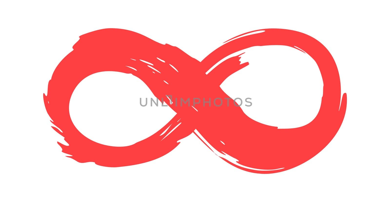 Red infinity symbol, hand painted with calligraphic ink brush, isolated on white background. vector illustration