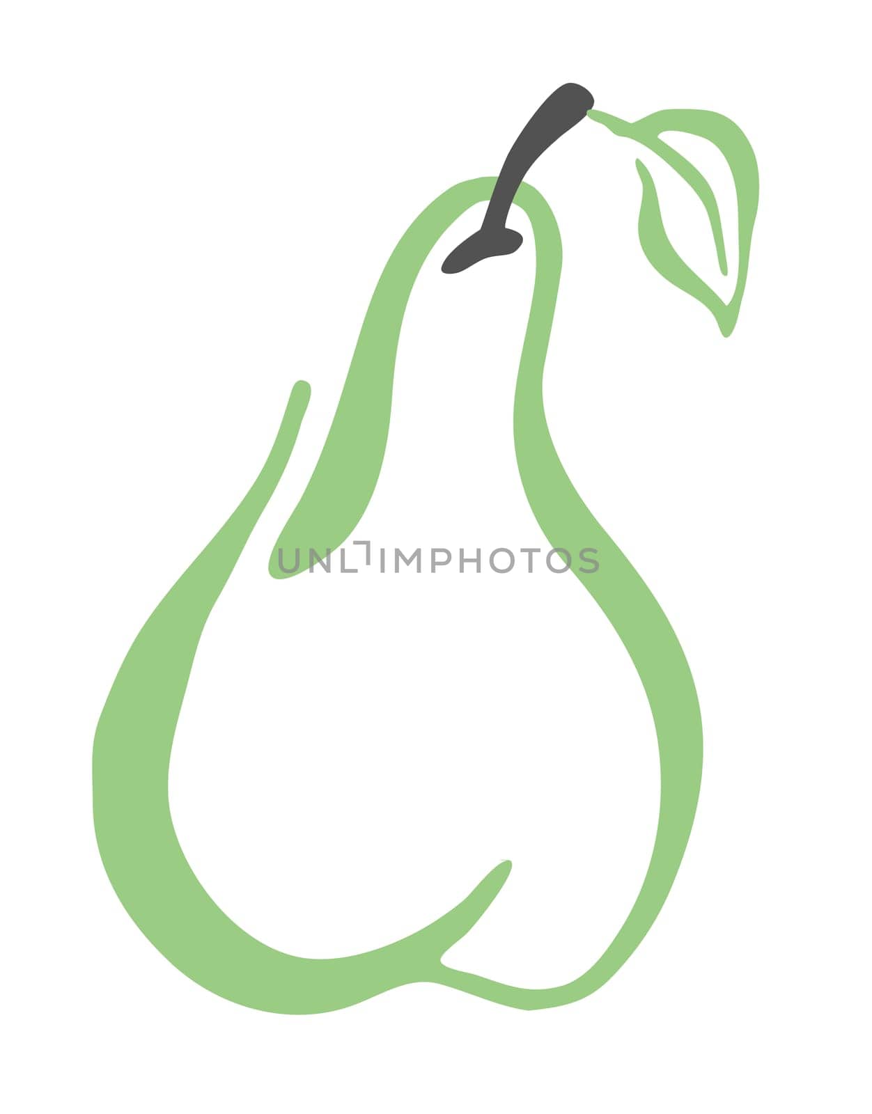 Pear drawing hand painted with ink brush isolated on white background. Vector illustration