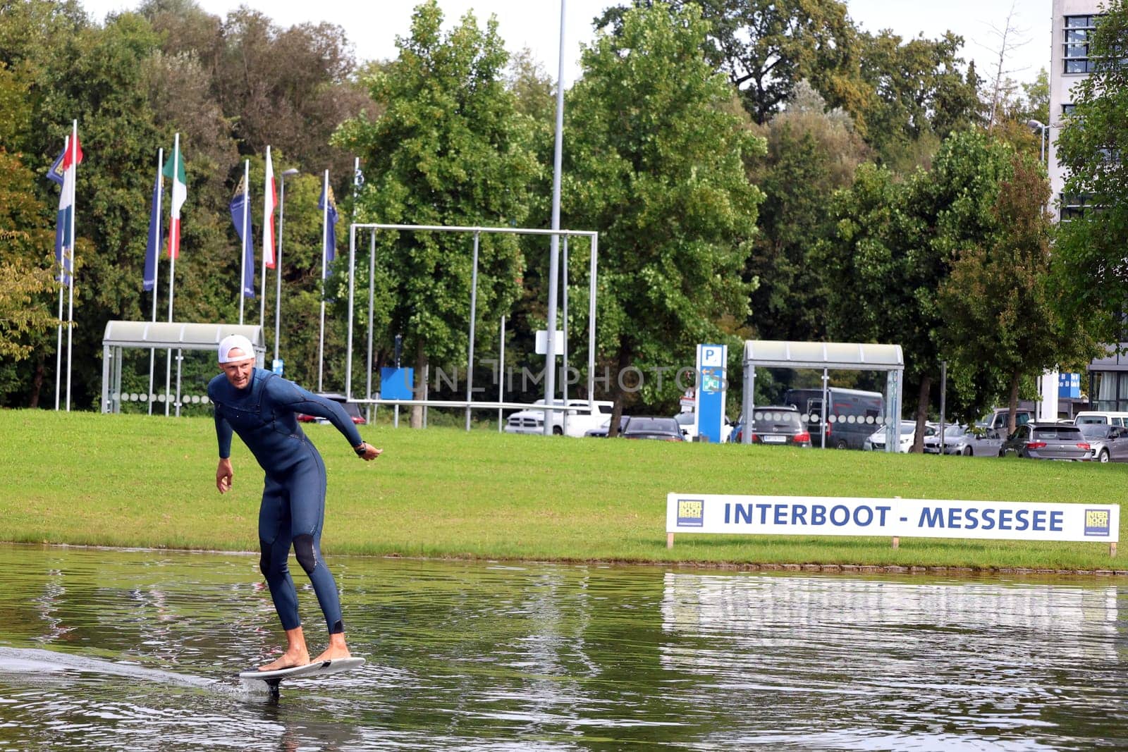 Kitsurfer Ben Beholz gives taster courses on the Messesee and does show acts  The 63rd Interboot 2024 trade fair in Friedrichshafen has opened