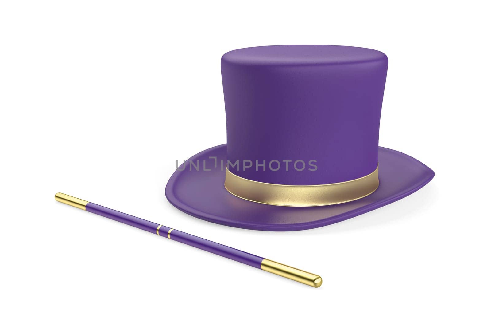 Magic top hat and magic wand on a white background