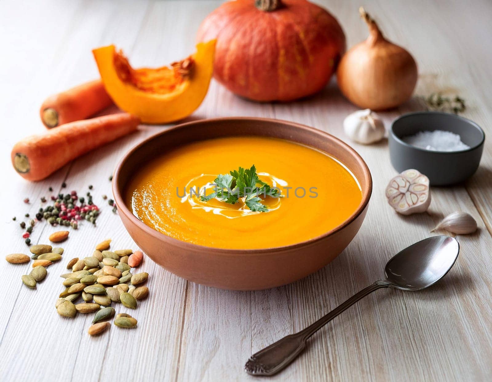 Pumpkin Soup with Fresh Ingredients.