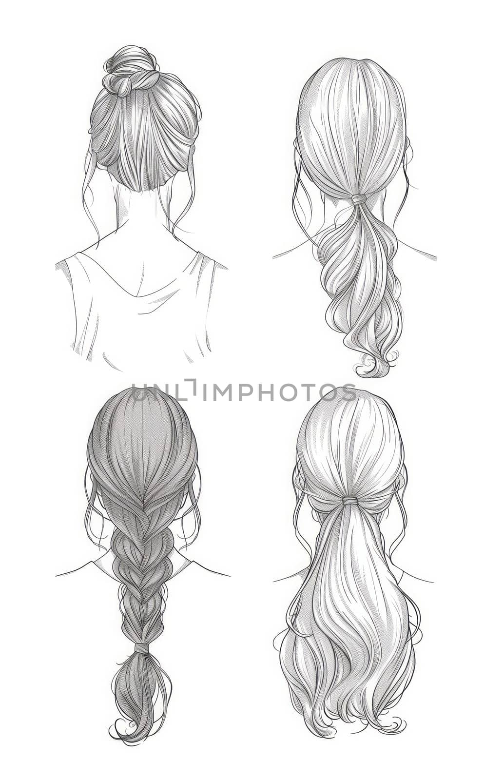 Drawing depicting four different hairstyles