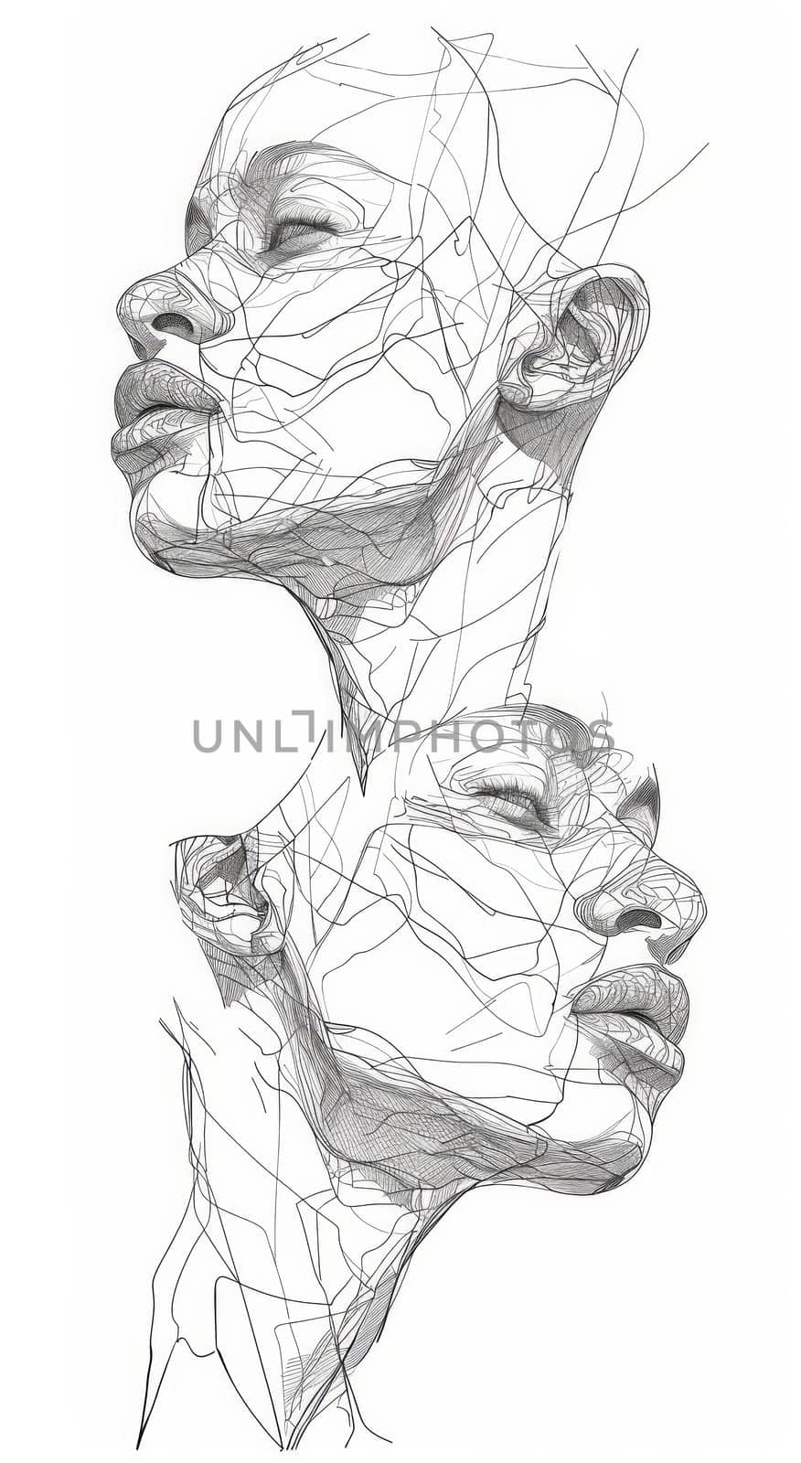 Two drawings of a woman's face with lines drawn on them.