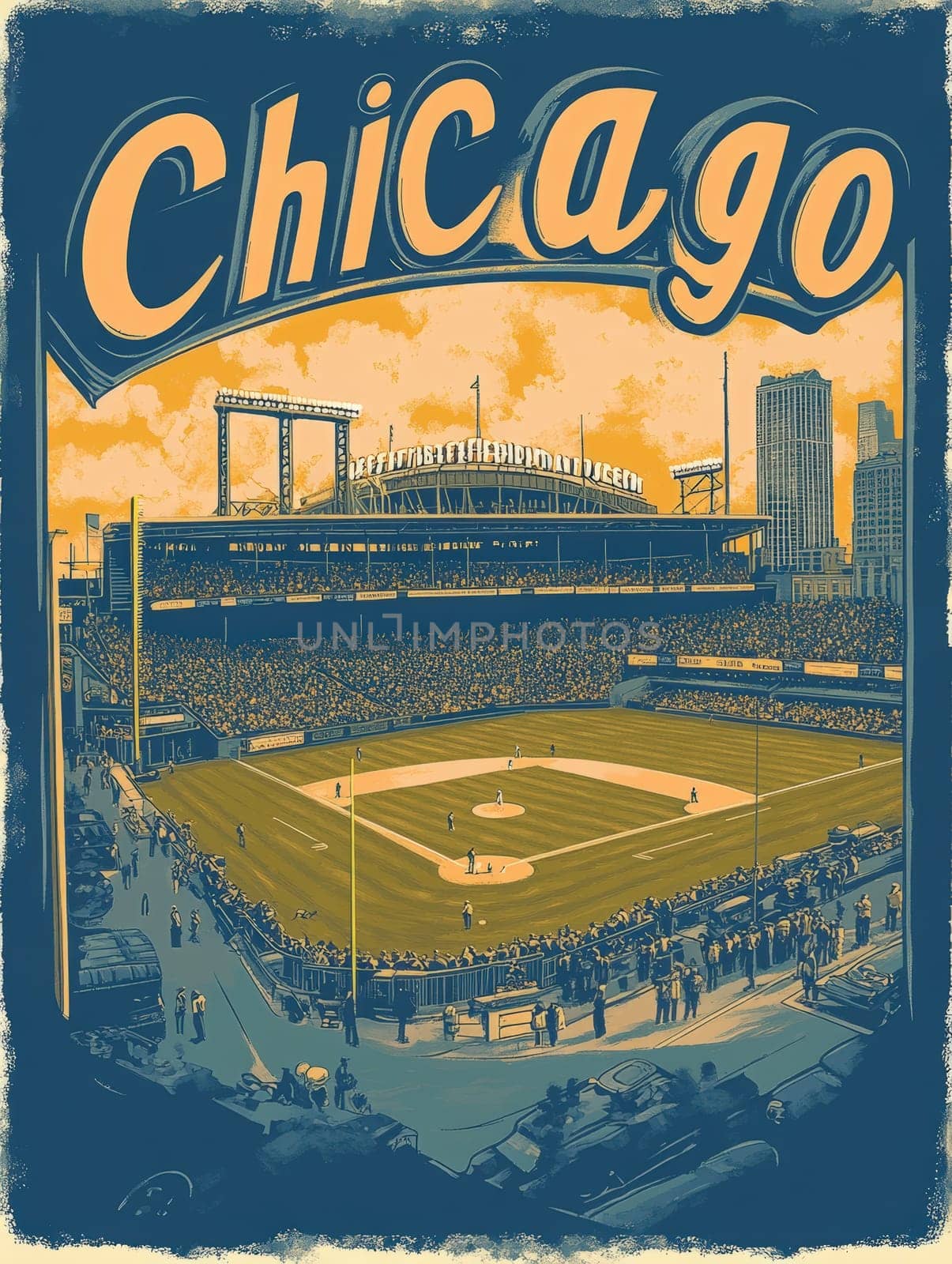 Experience the lively atmosphere of Chicagos iconic ballpark, where fans gather under the sun to enjoy thrilling baseball moments, surrounded by towering city buildings.